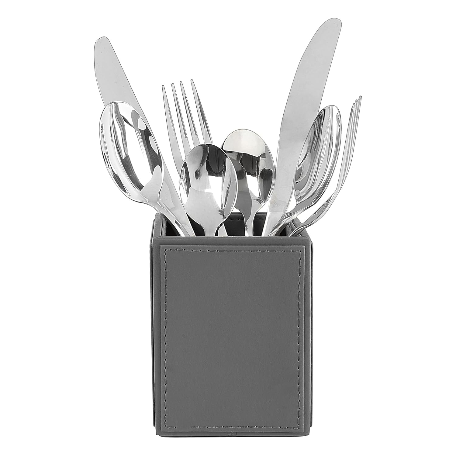 V-CUBE DESIGNS Premium Vegan Leather Cutlery Holder Grey