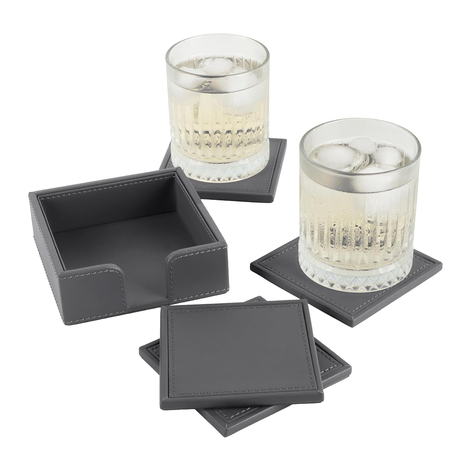 V-CUBE DESIGNS Premium Vegan Leather Coasters Grey