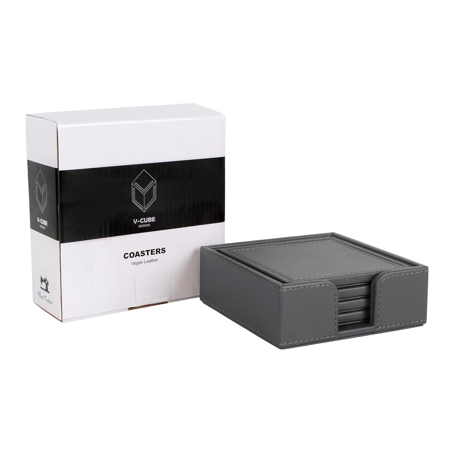 V-CUBE DESIGNS Premium Vegan Leather Coasters Grey