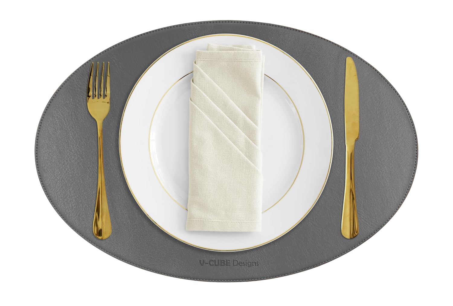 V-CUBE Designs Premium Vegan Leather Dining Table Placemats Set of 4 - Grey