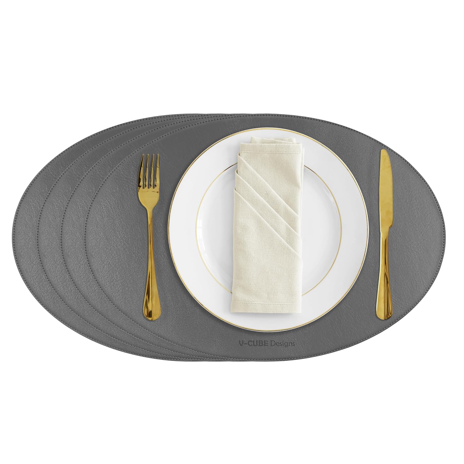 V-CUBE Designs Premium Vegan Leather Dining Table Placemats Set of 4 - Grey