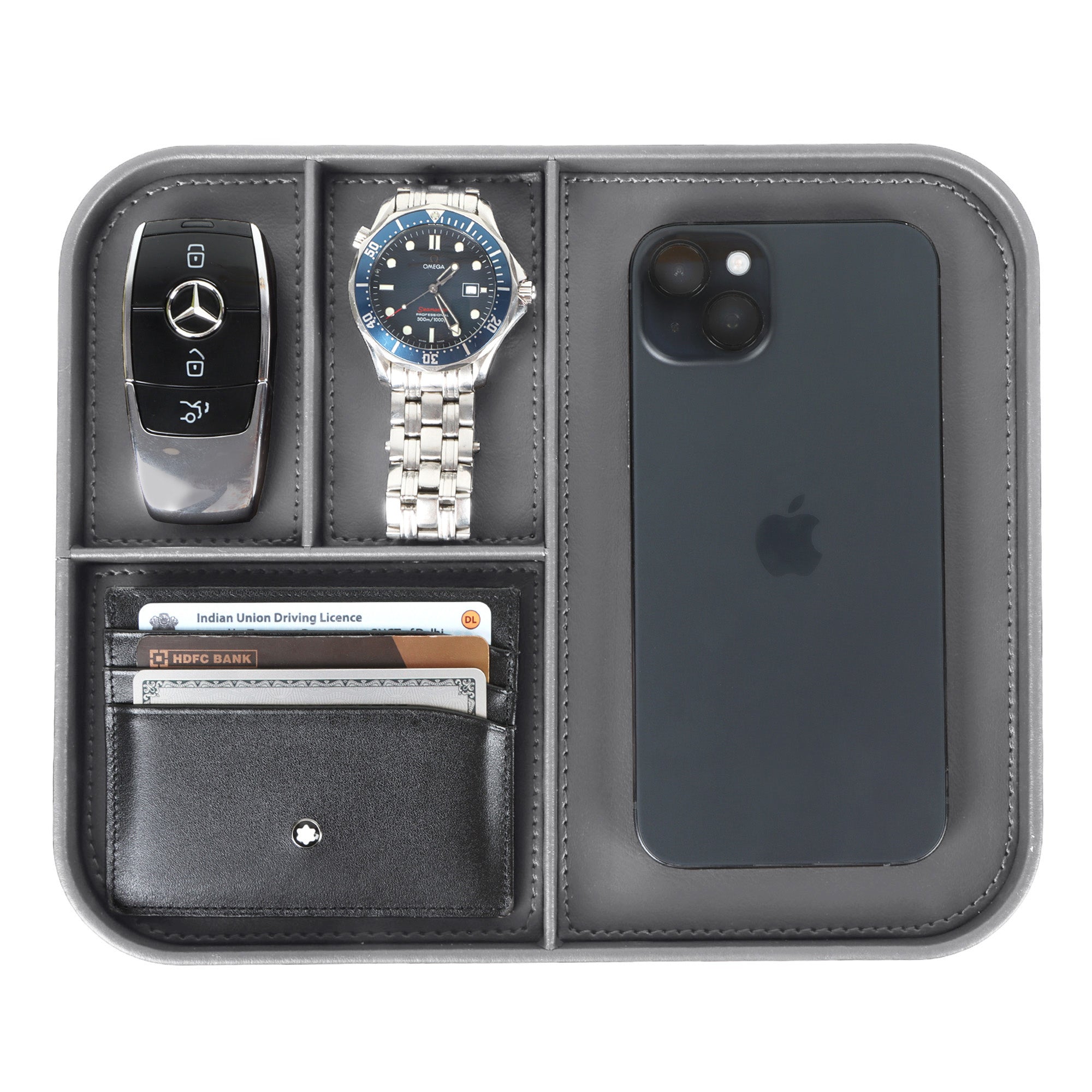 V-CUBE Designs Premium Vegan Leather Valet Tray - Grey