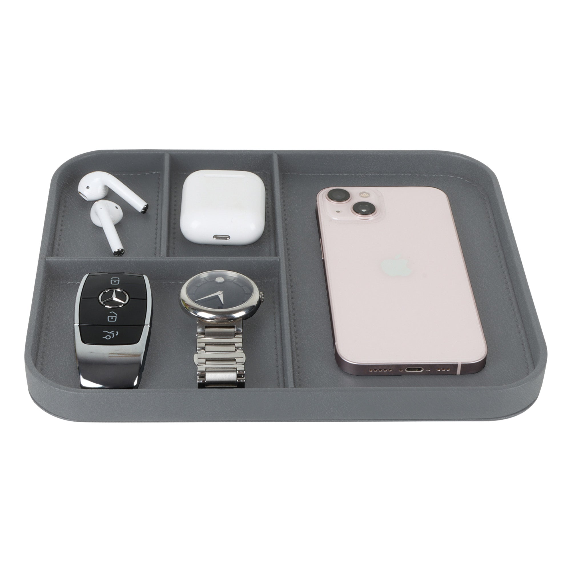 V-CUBE Designs Premium Vegan Leather Valet Tray - Grey