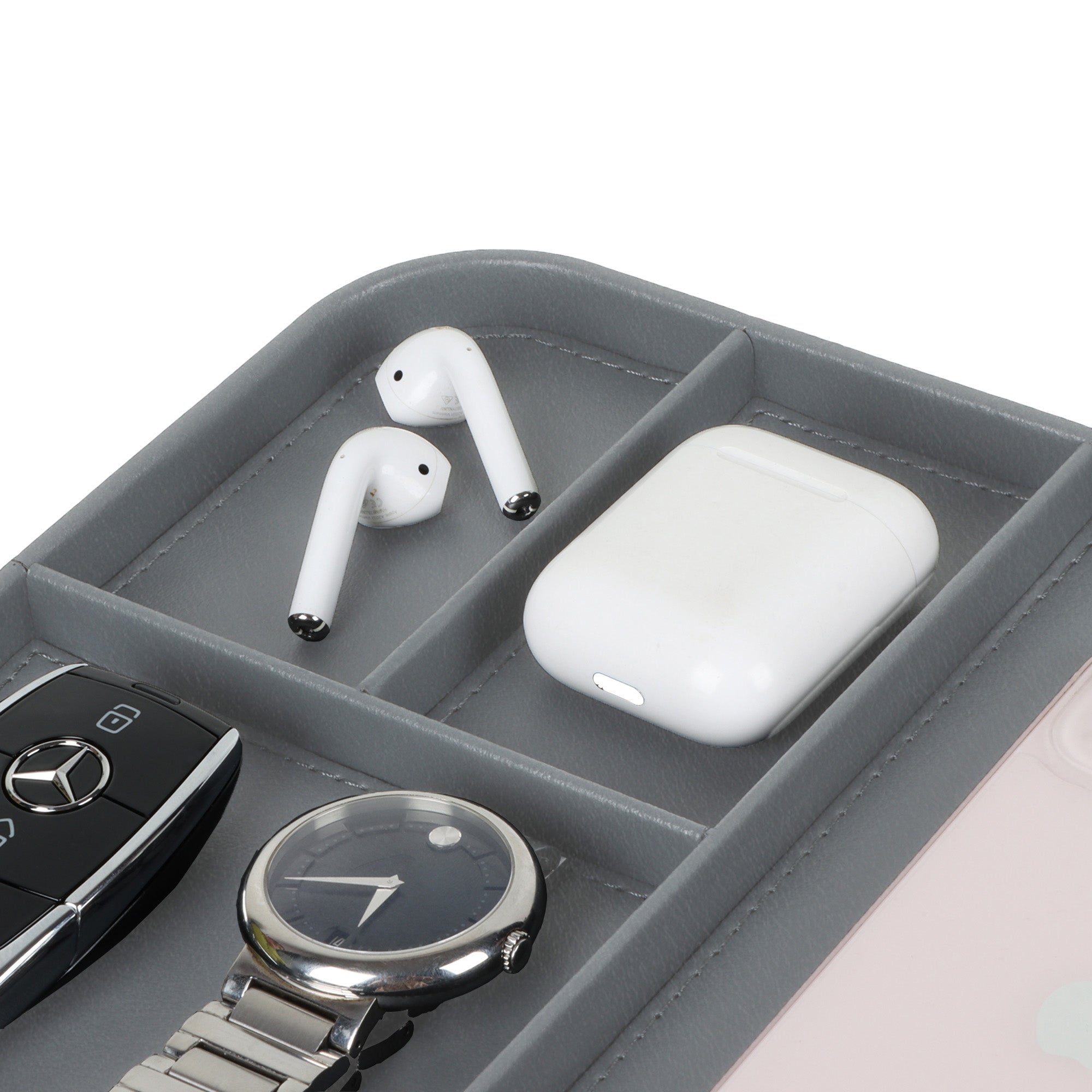 V-CUBE Designs Premium Vegan Leather Valet Tray - Grey