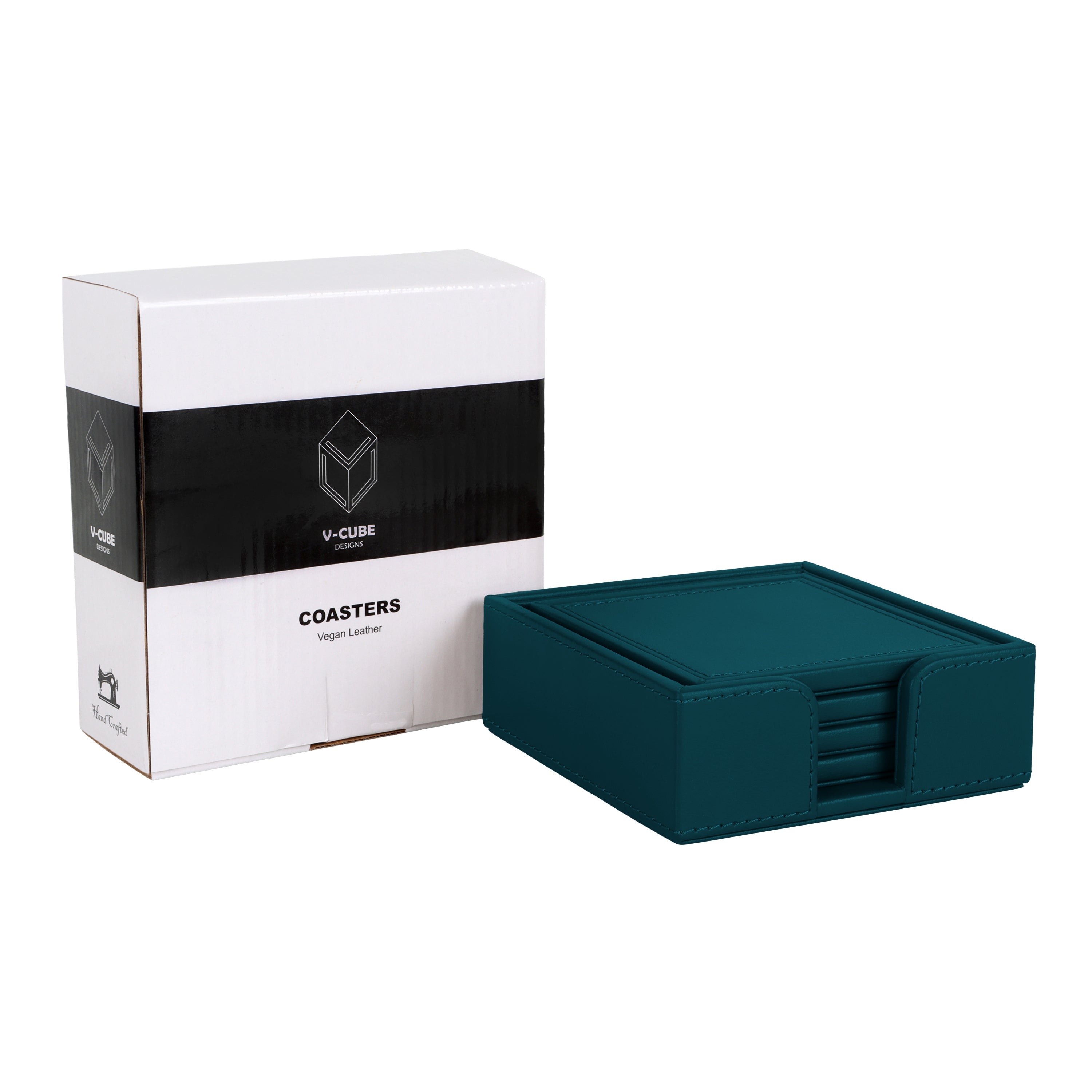 V-CUBE DESIGNS Premium Vegan Leather Coasters Deep Teal