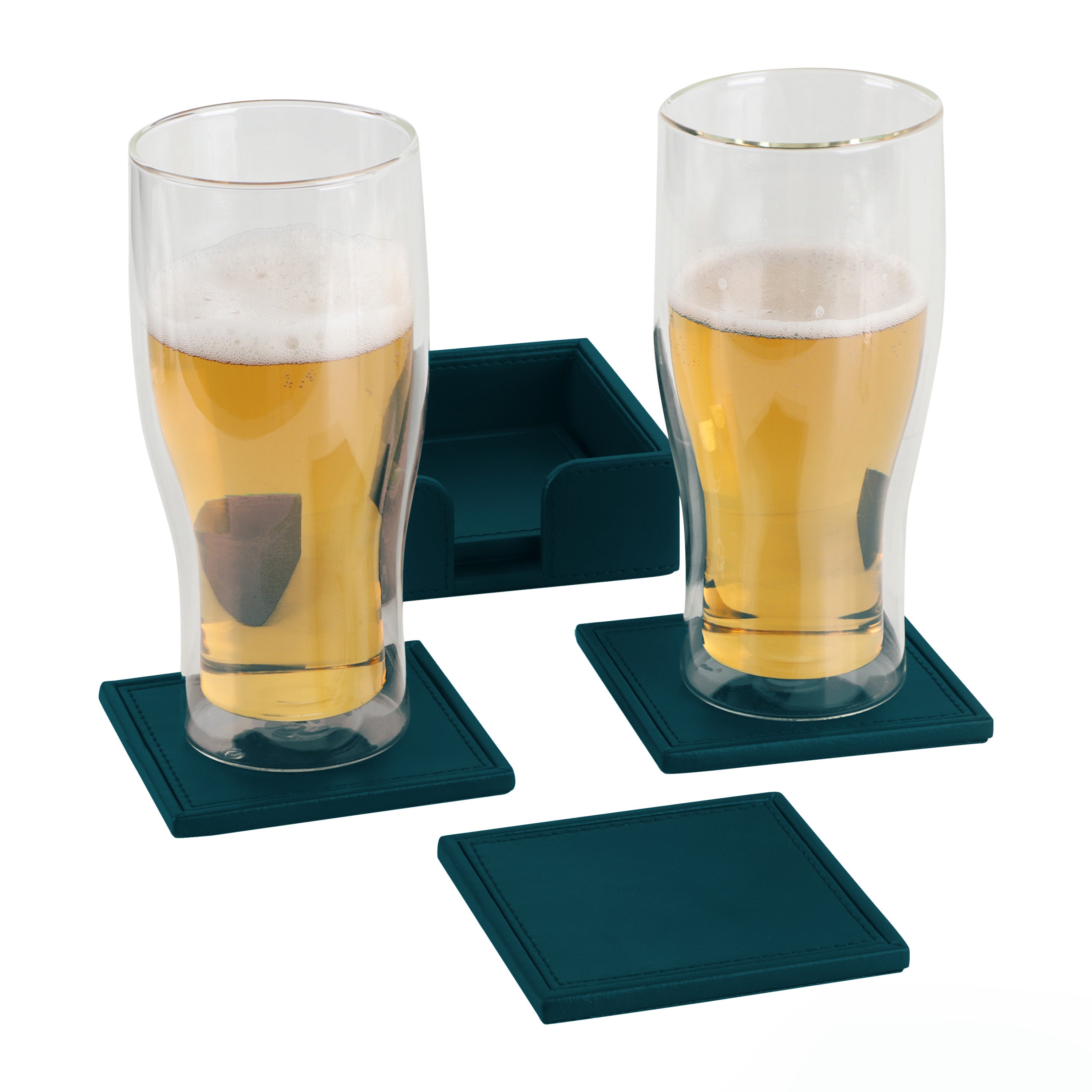 V-CUBE DESIGNS Premium Vegan Leather Coasters Deep Teal