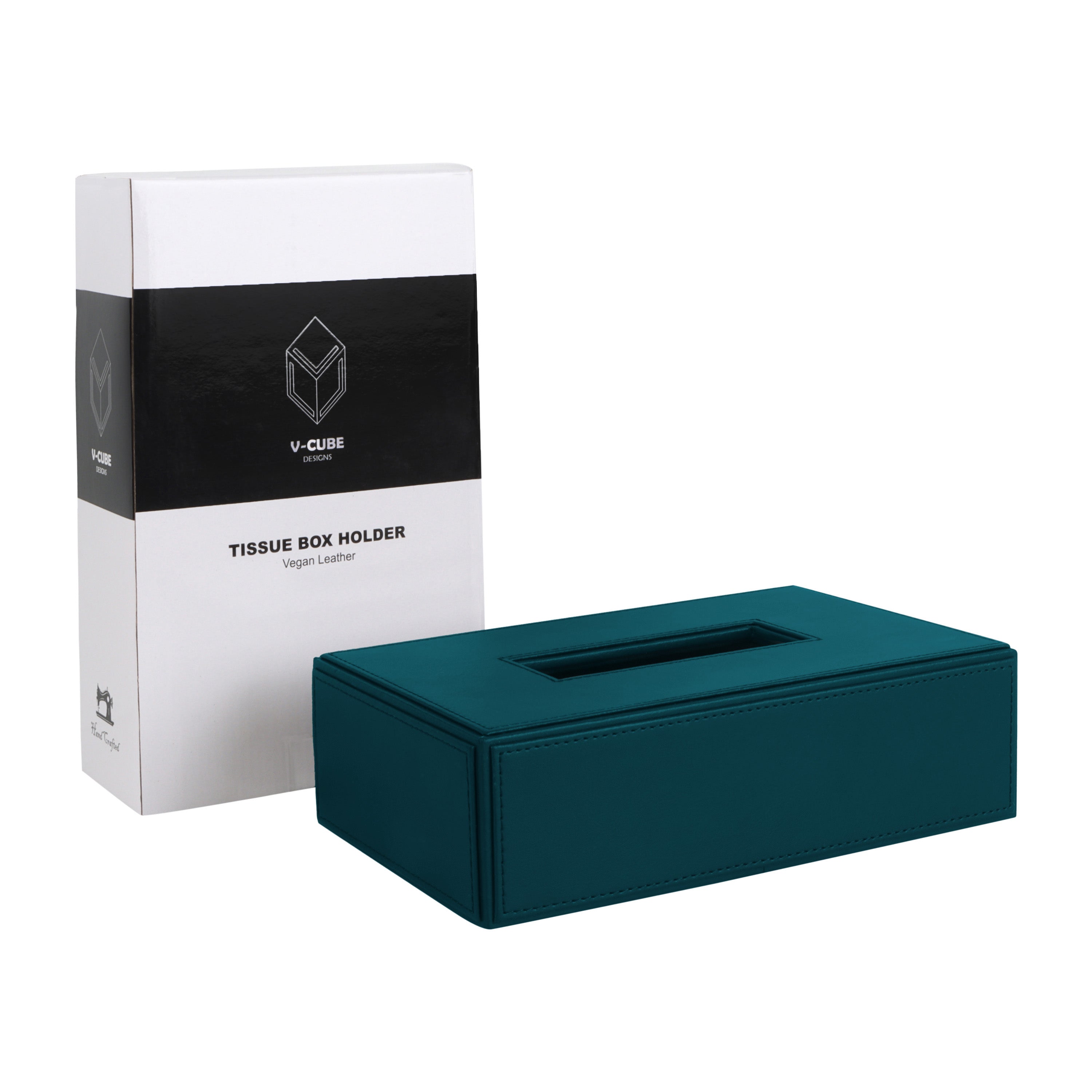 V-CUBE DESIGNS Premium Vegan Leather Tissue Holder Teal