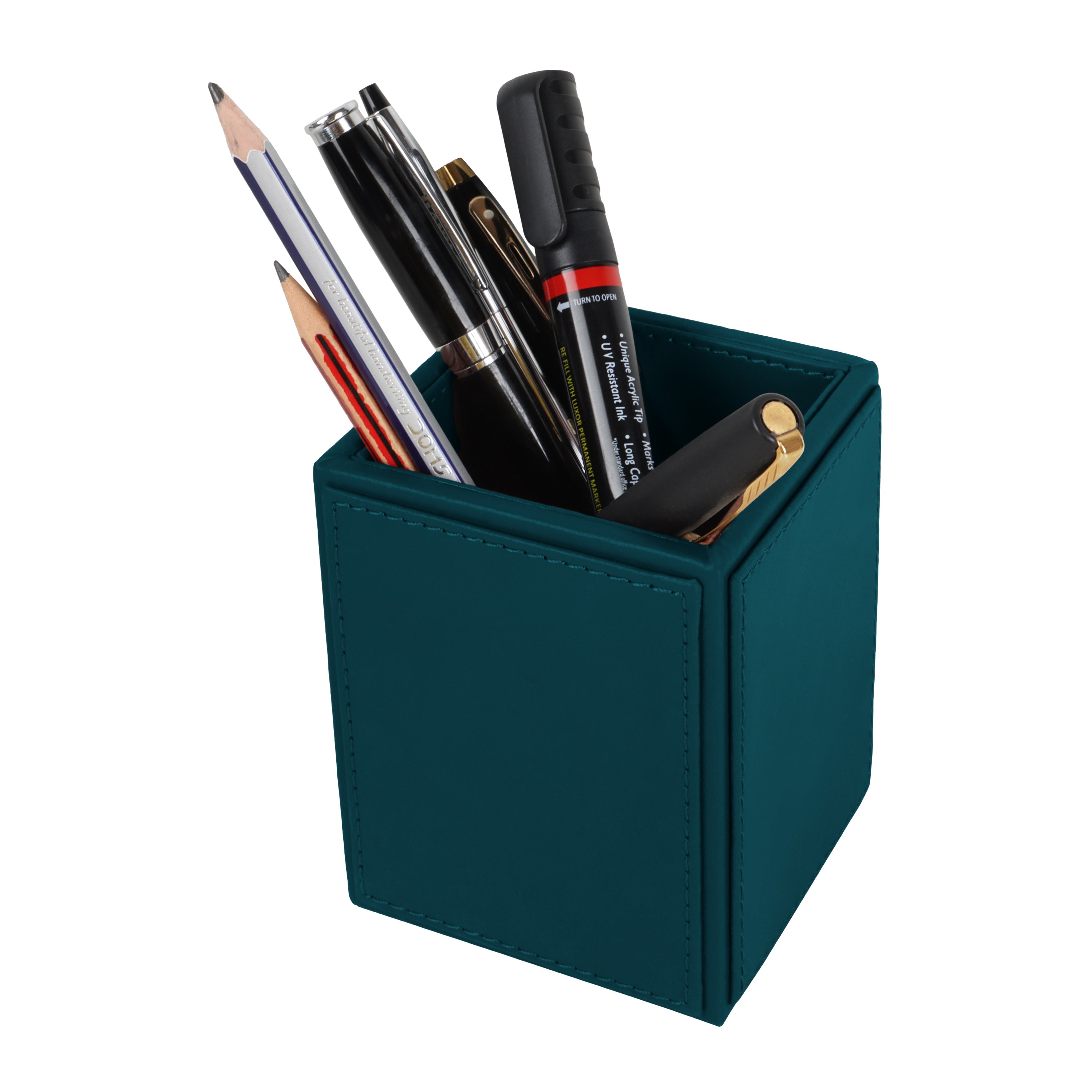 V-CUBE DESIGNS Premium Vegan Leather Pen Holder Deep Teal