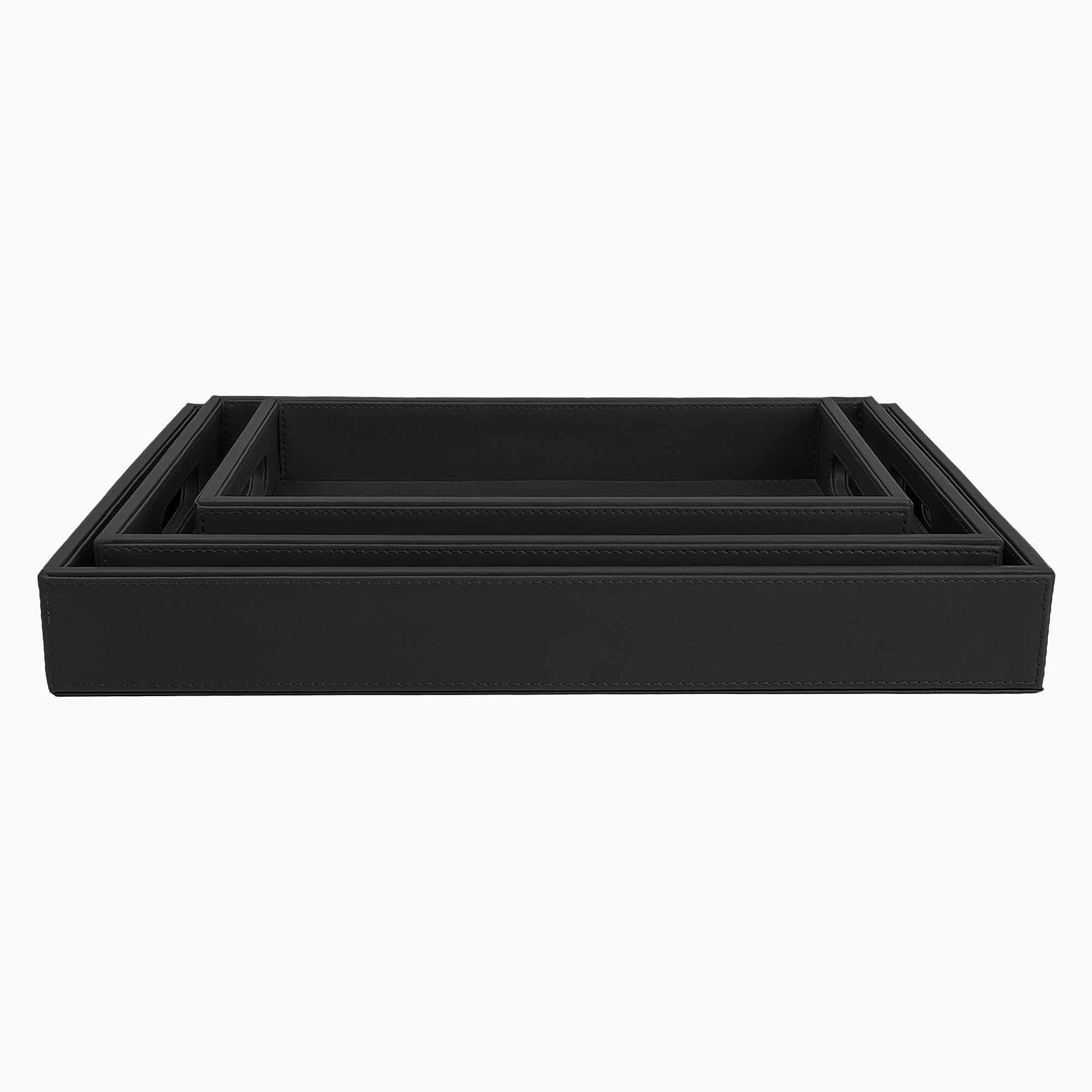 V-CUBE DESIGNS Premium Vegan Leather Rectangular Serving Trays Set of 3 - Black