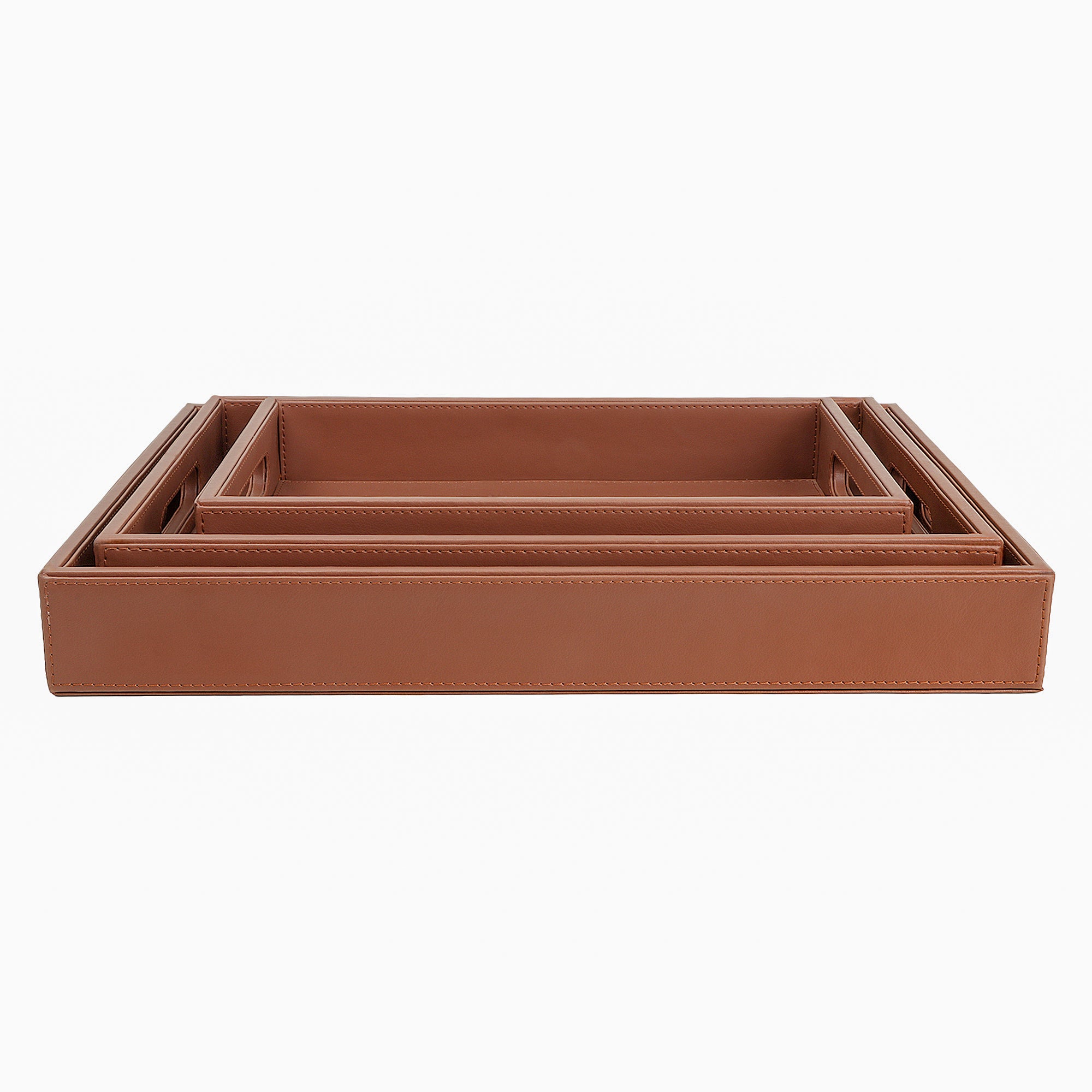 V-CUBE DESIGNS Premium Vegan Leather Rectangular Serving Trays Set of 3 - Tan