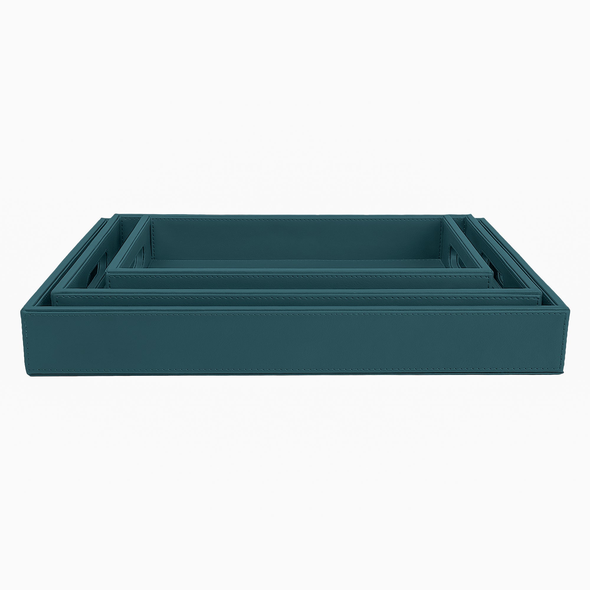 V-CUBE DESIGNS Premium Vegan Leather Rectangular Serving Trays Set of 3 - Deep Teal