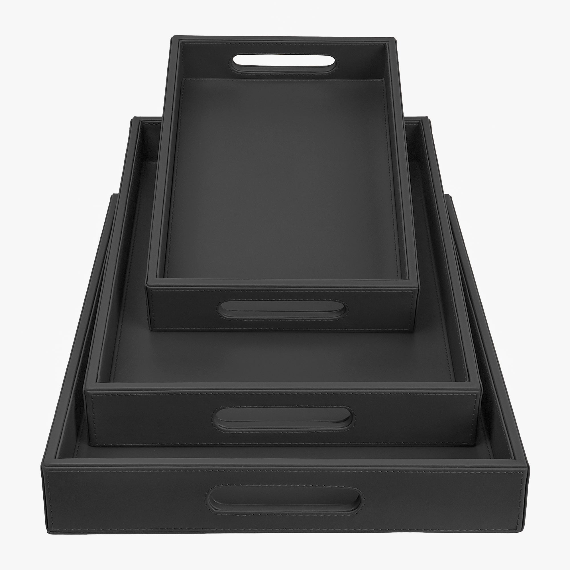 V-CUBE DESIGNS Premium Vegan Leather Rectangular Serving Trays Set of 3 - Black