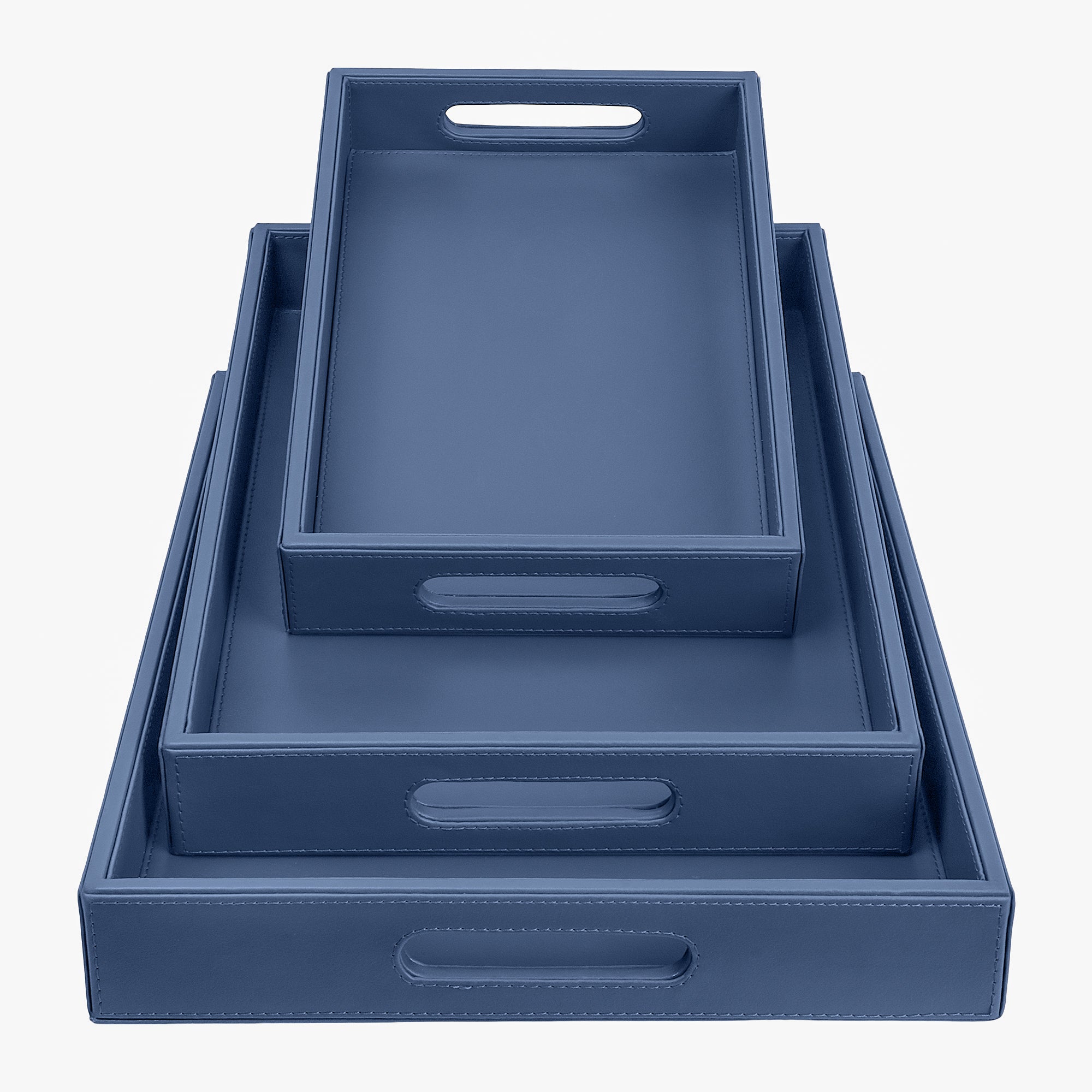 V-CUBE DESIGNS Premium Vegan Leather Rectangular Serving Trays Set of 3 - Navy Blue