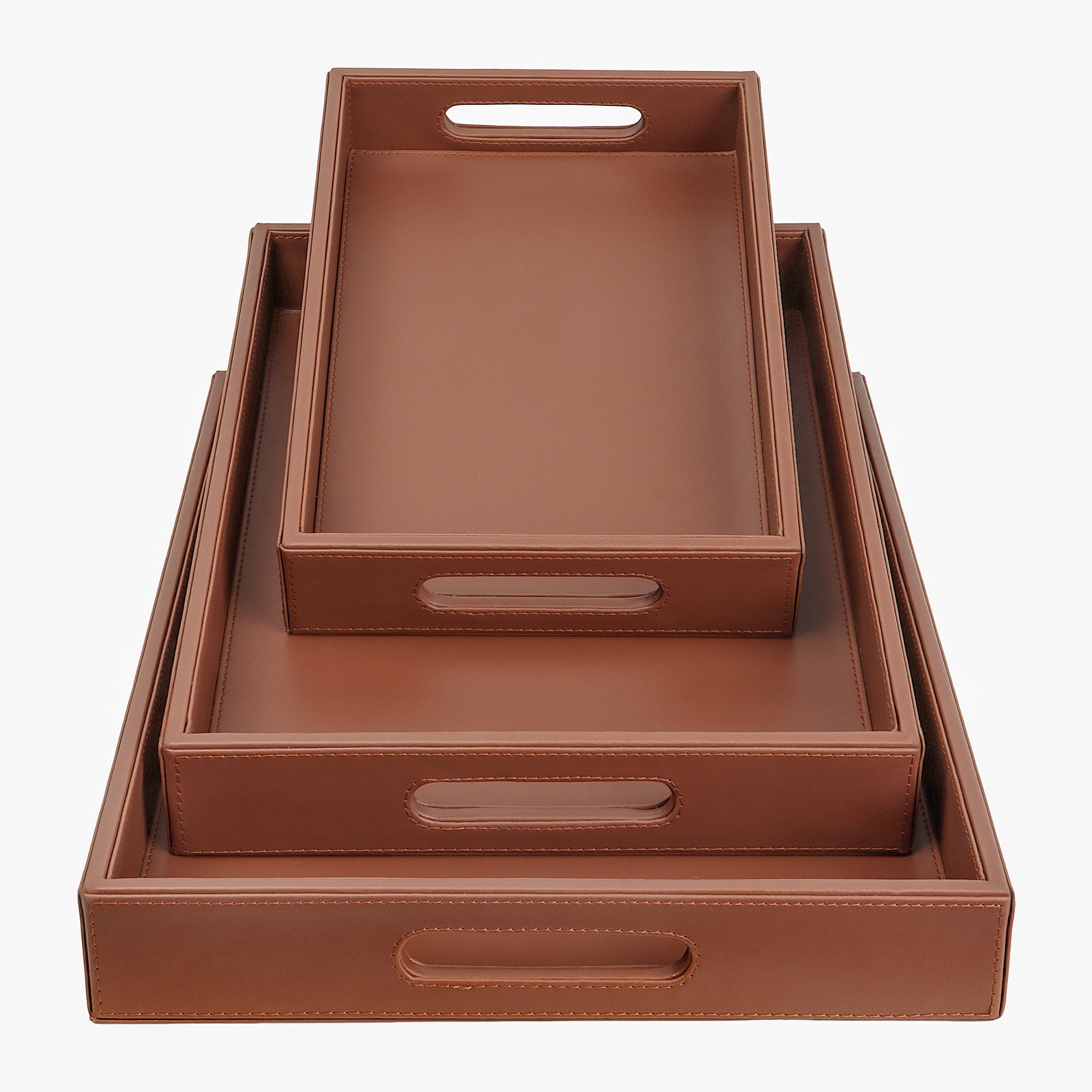 V-CUBE DESIGNS Premium Vegan Leather Rectangular Serving Trays Set of 3 - Tan