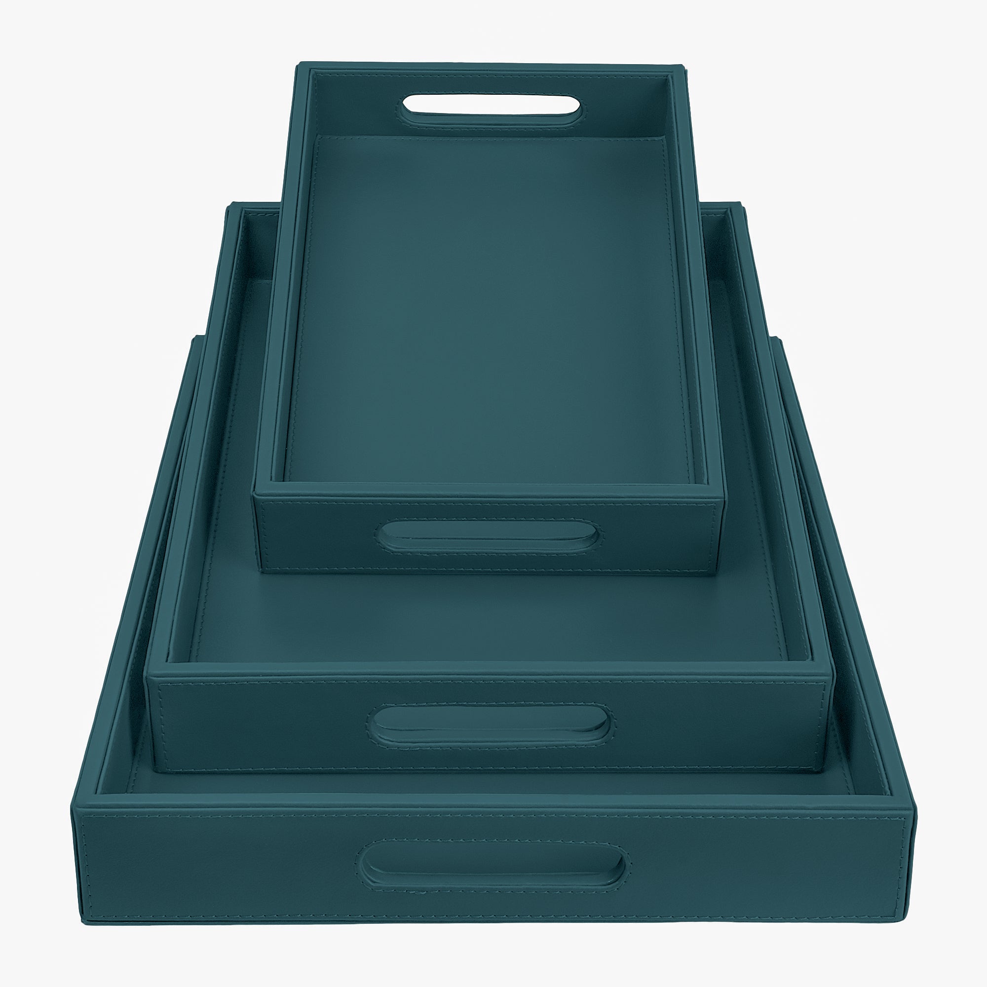V-CUBE DESIGNS Premium Vegan Leather Rectangular Serving Trays Set of 3 - Deep Teal