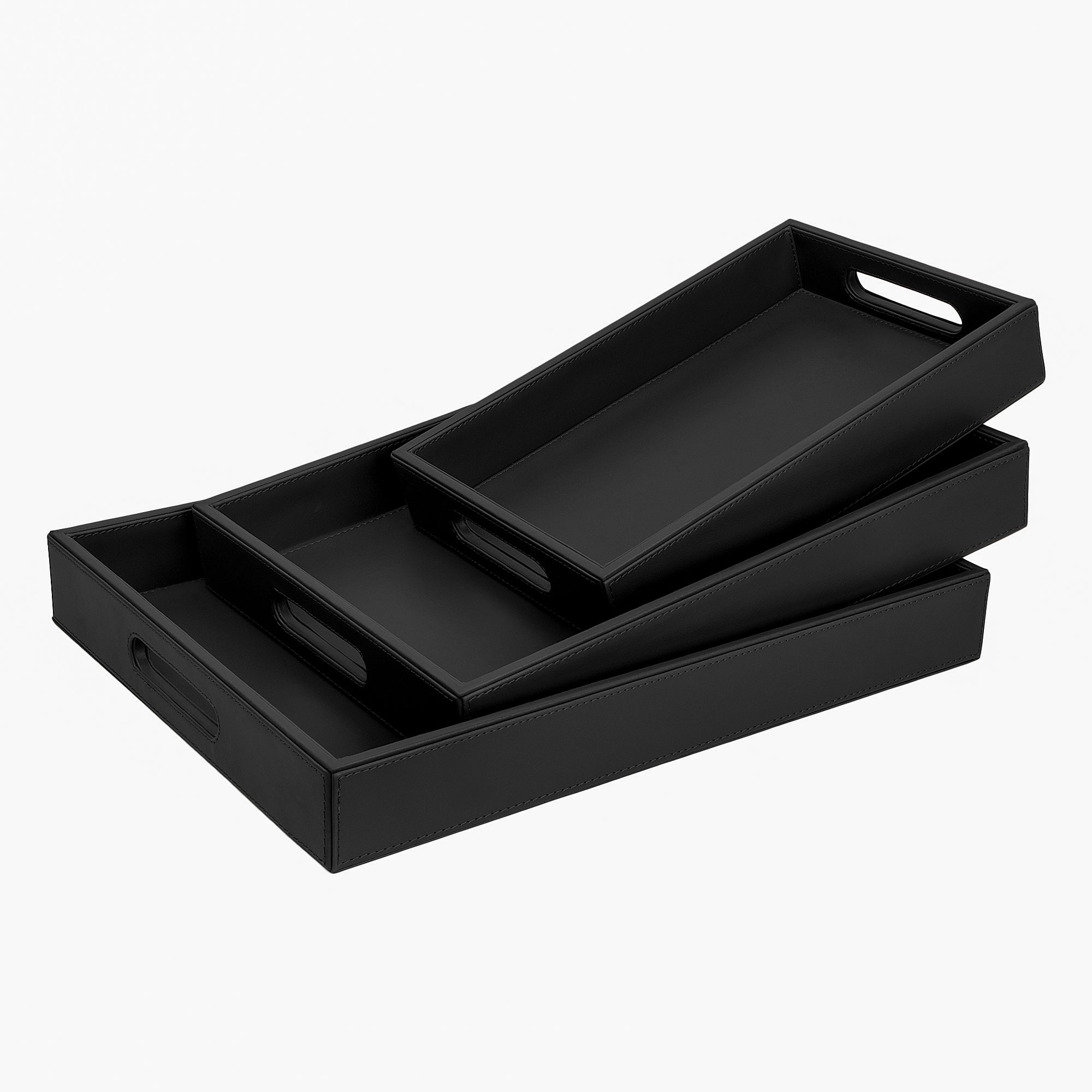 V-CUBE DESIGNS Premium Vegan Leather Rectangular Serving Trays Set of 3 - Black