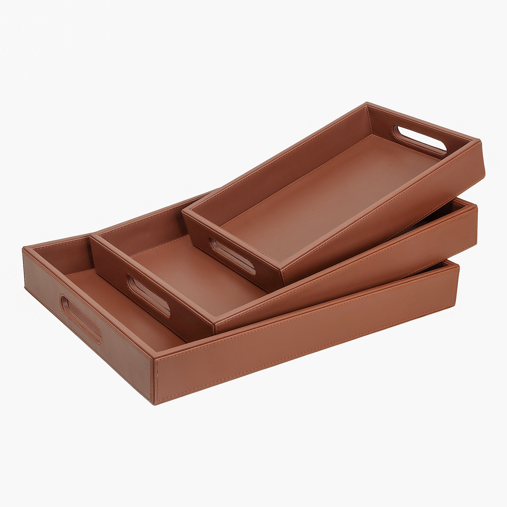 V-CUBE DESIGNS Premium Vegan Leather Rectangular Serving Trays Set of 3 - Tan
