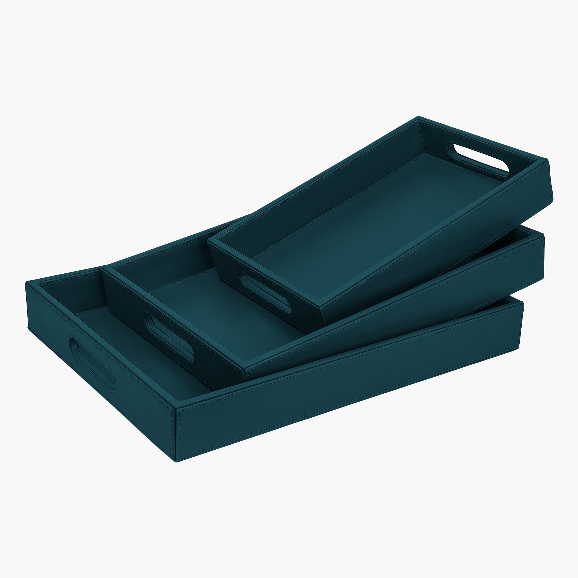 V-CUBE DESIGNS Premium Vegan Leather Rectangular Serving Trays Set of 3 - Deep Teal