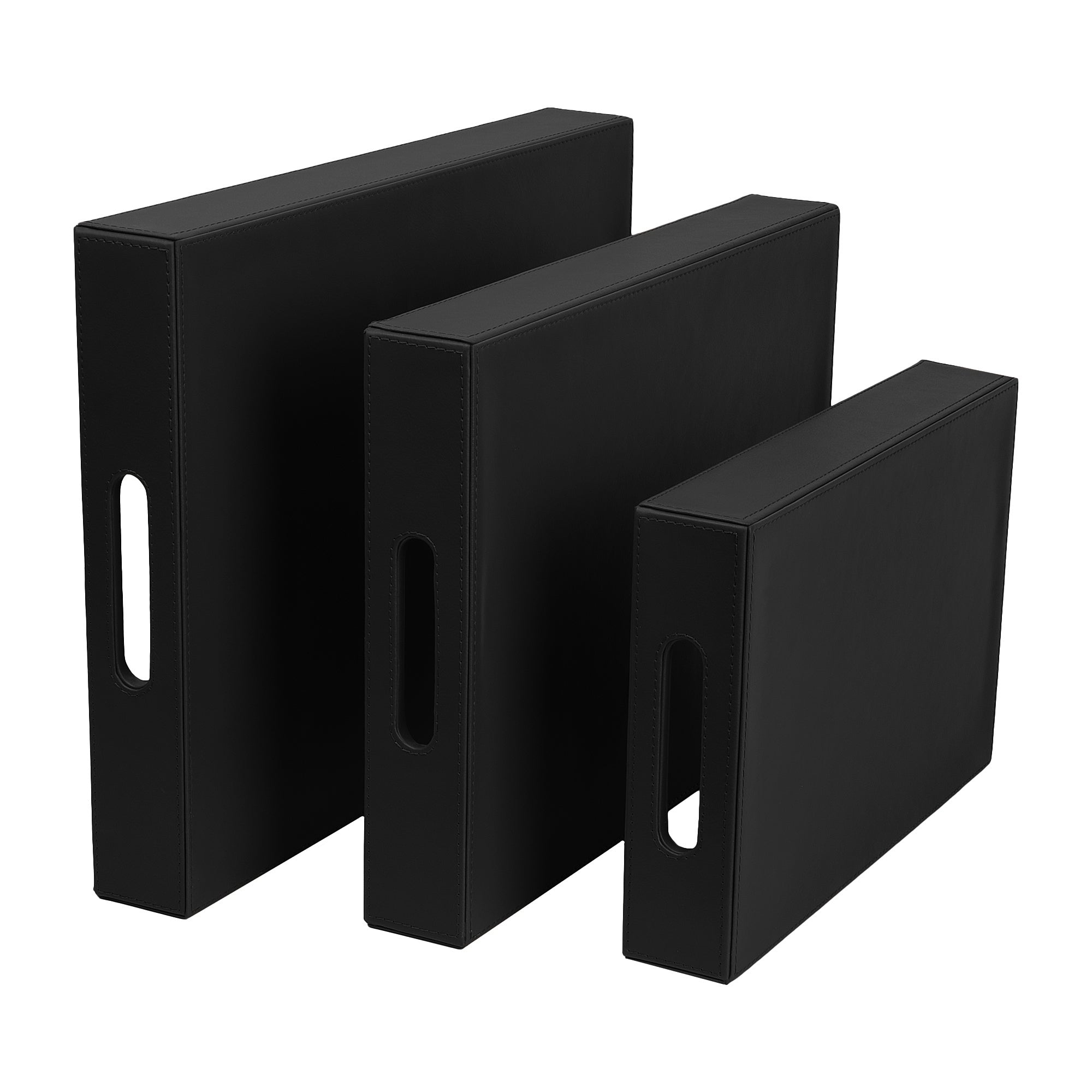 V-CUBE DESIGNS Premium Vegan Leather Rectangular Serving Trays Set of 3 - Black