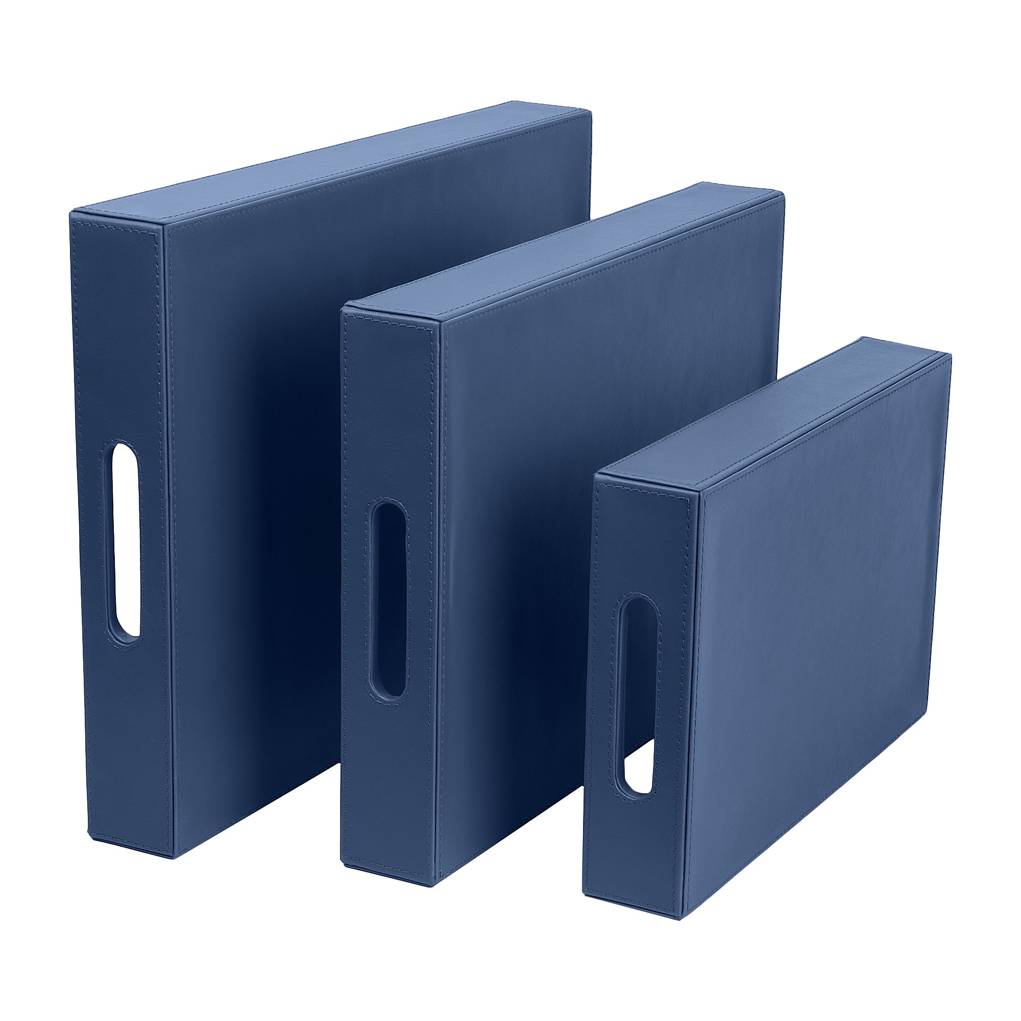 V-CUBE DESIGNS Premium Vegan Leather Rectangular Serving Trays Set of 3 - Navy Blue