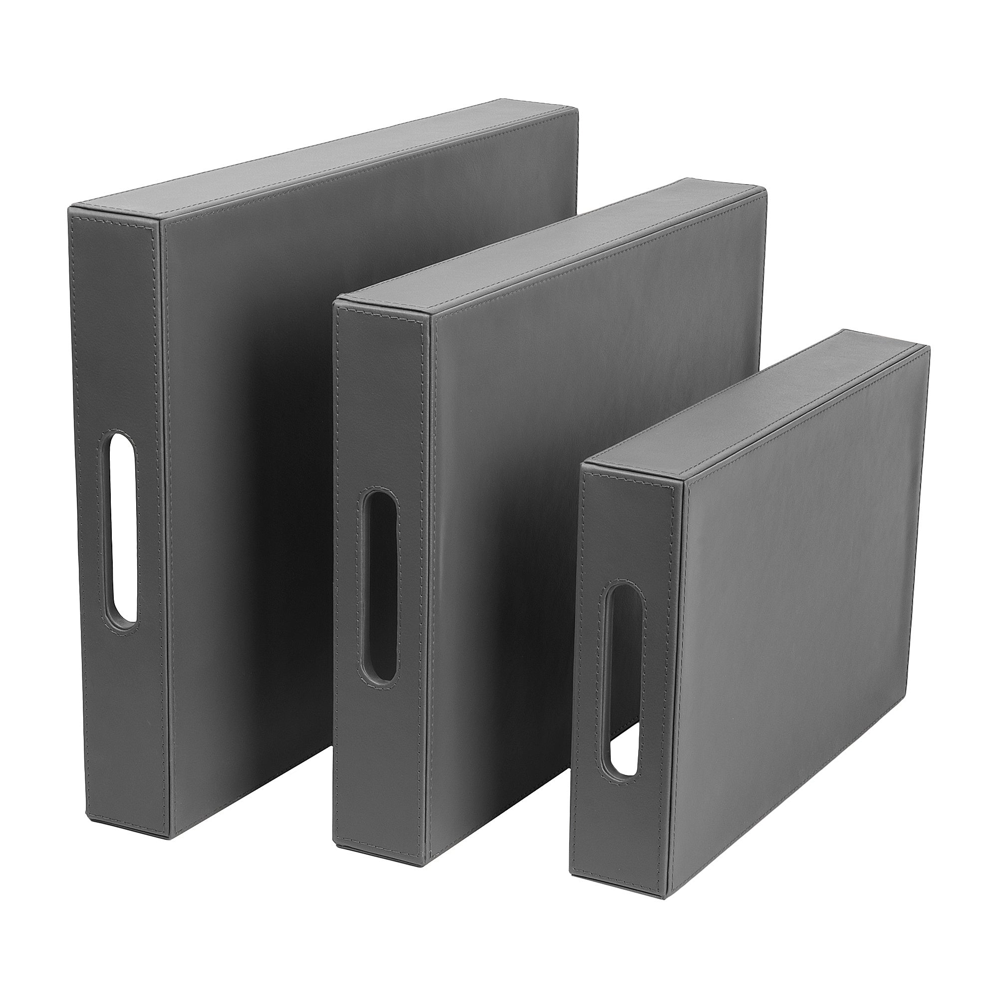 V-CUBE DESIGNS Premium Vegan Leather Rectangular Serving Trays Set of 3 - Grey