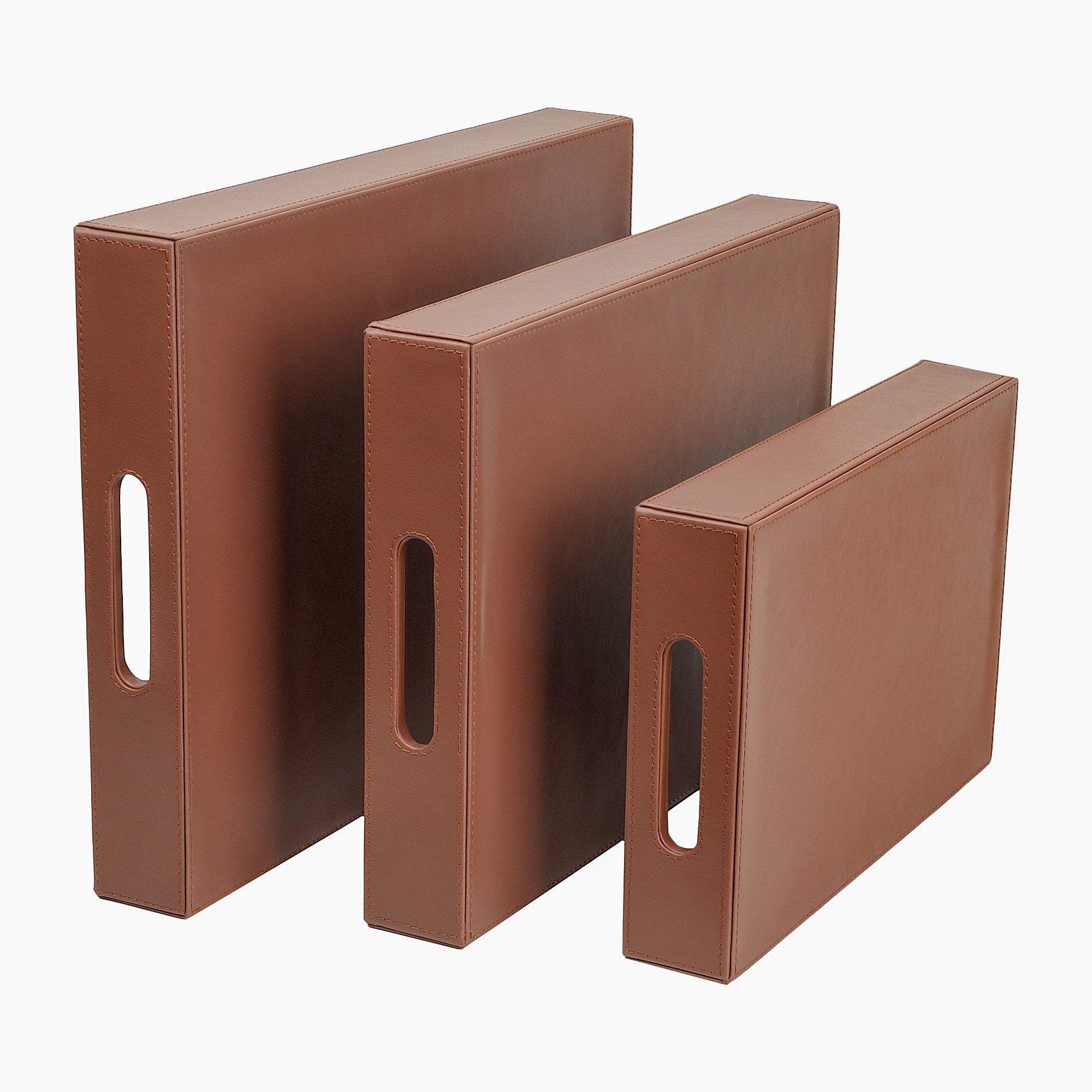 V-CUBE DESIGNS Premium Vegan Leather Rectangular Serving Trays Set of 3 - Tan