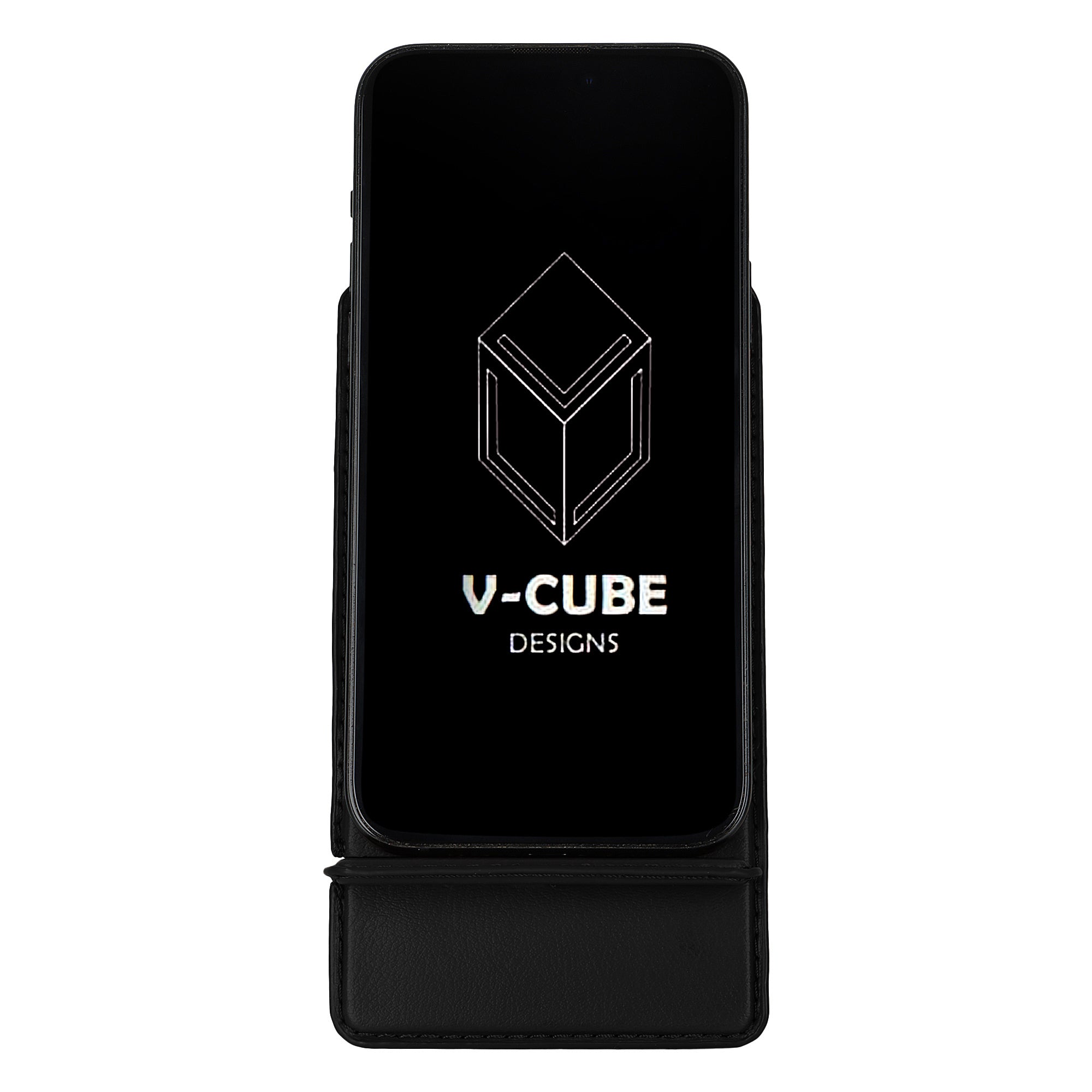 V-CUBE DESIGNS Premium Vegan Leather Universal Travel Mobile Holder -Black