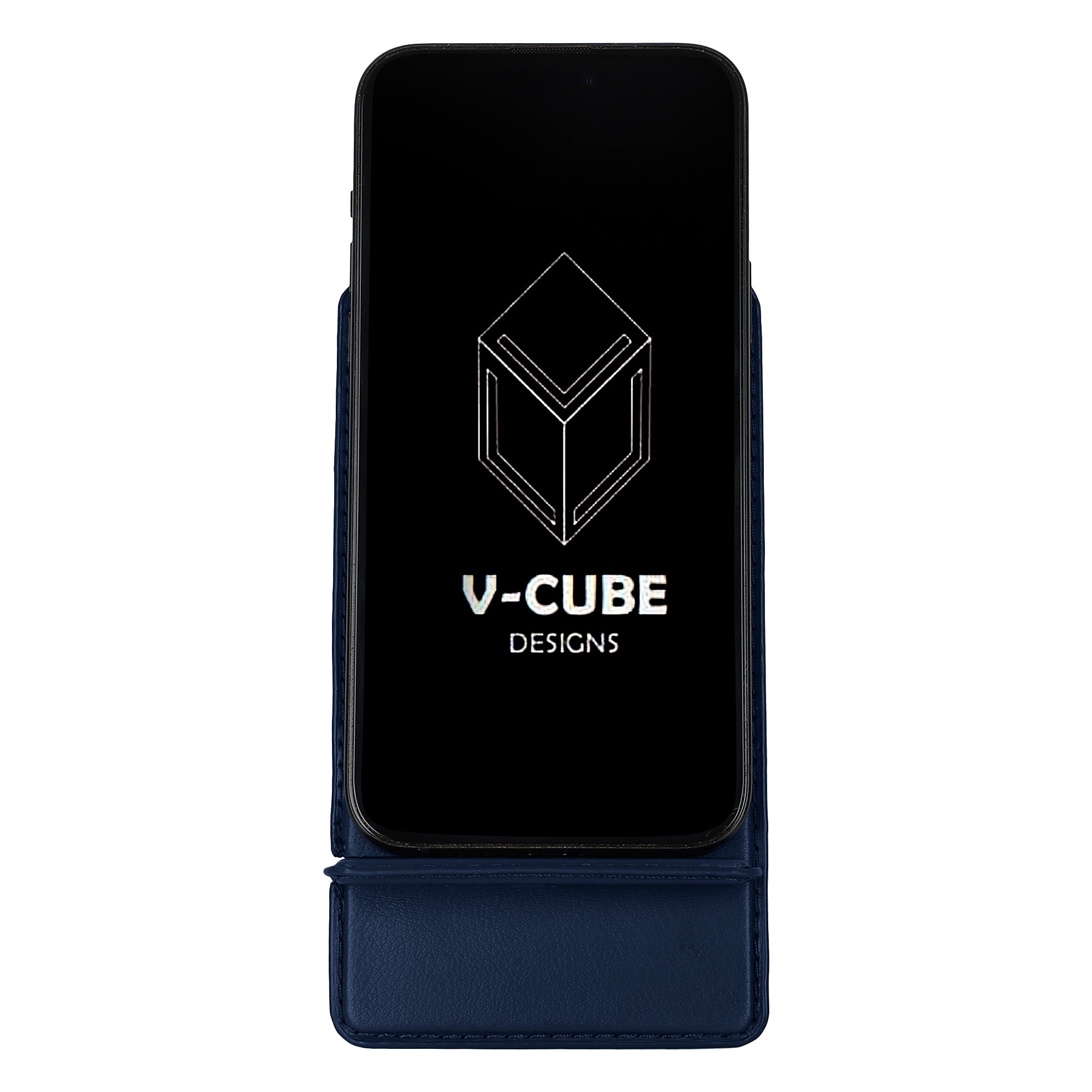 V-CUBE DESIGNS Premium Vegan Leather Universal Travel Mobile Holder - Navy Blue