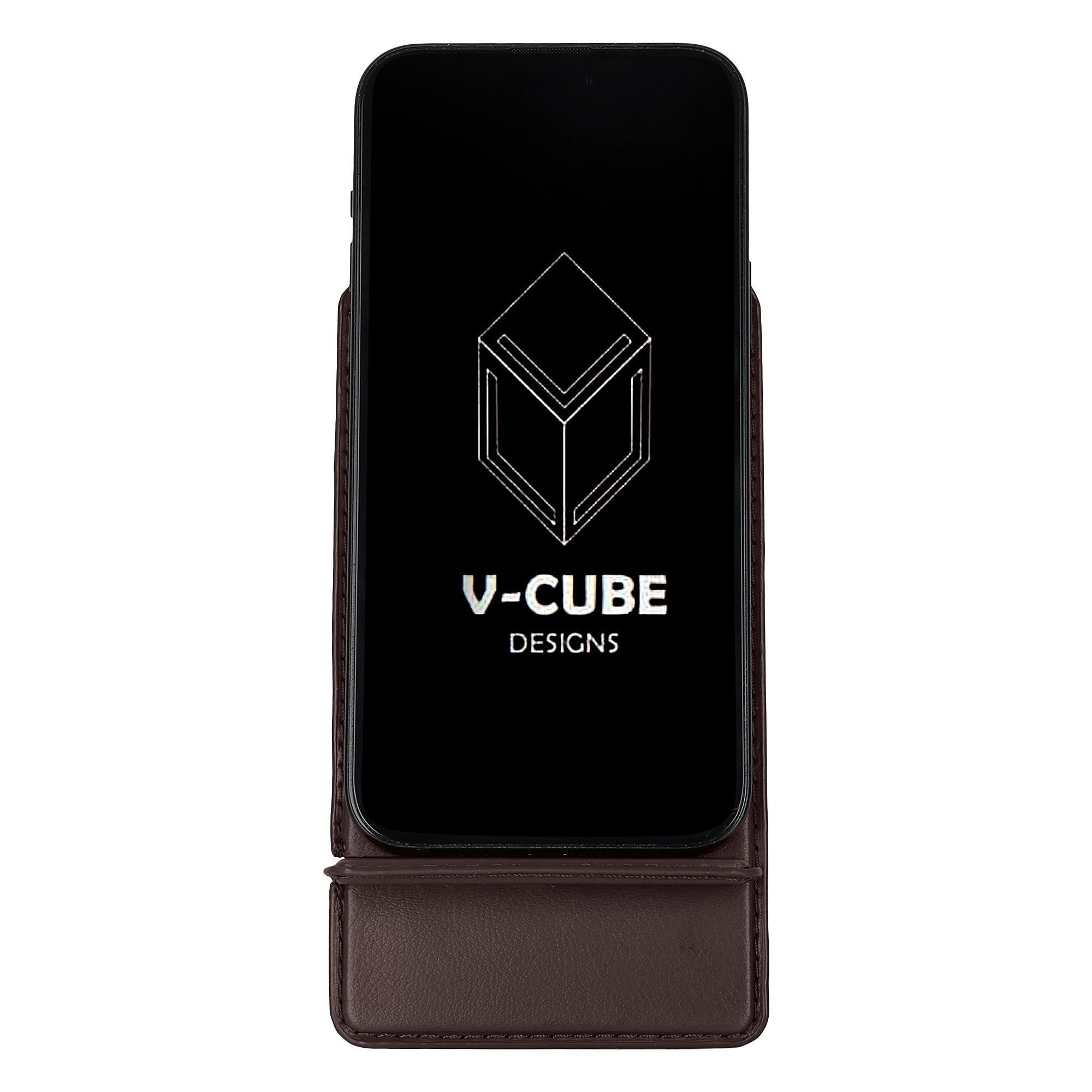 V-CUBE DESIGNS Premium Vegan Leather Universal Travel Mobile Holder - Brown