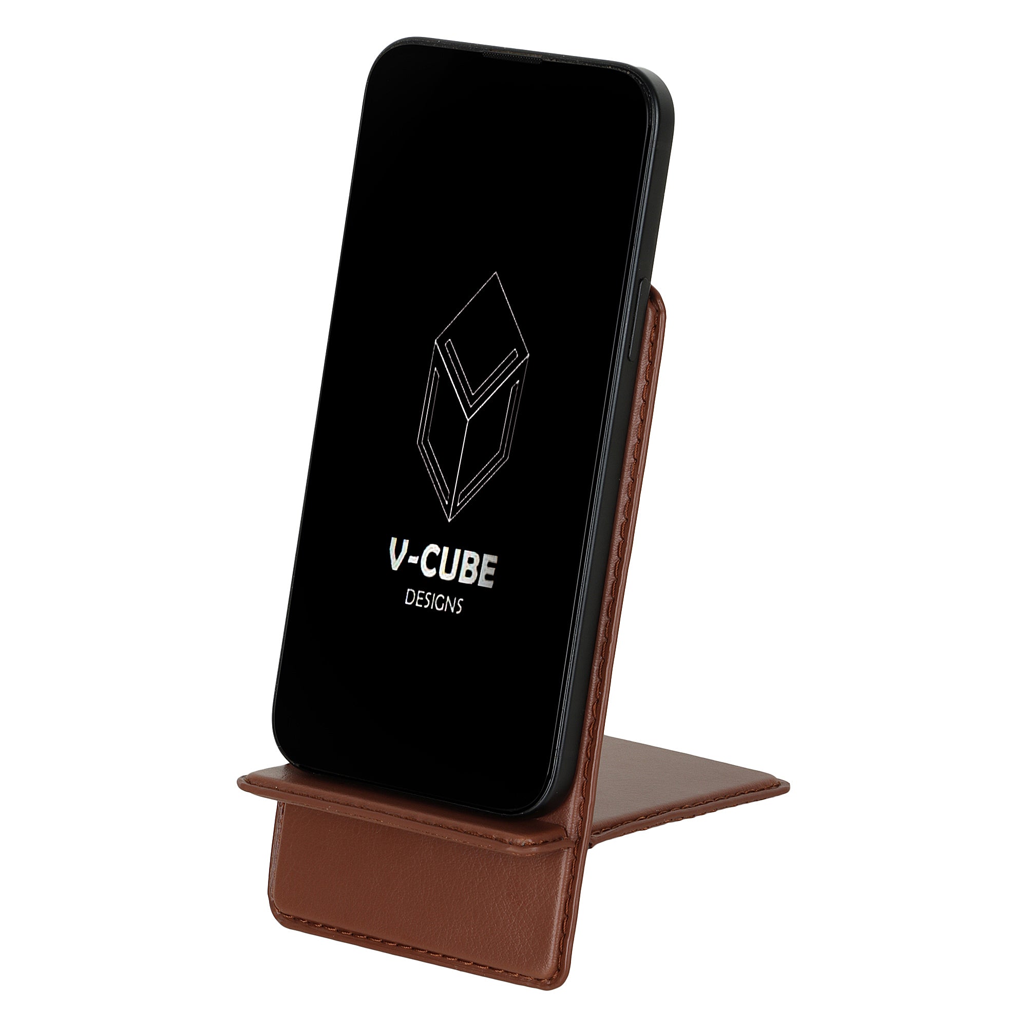 V-CUBE DESIGNS Premium Vegan Leather Universal Travel Mobile Holder - Tan