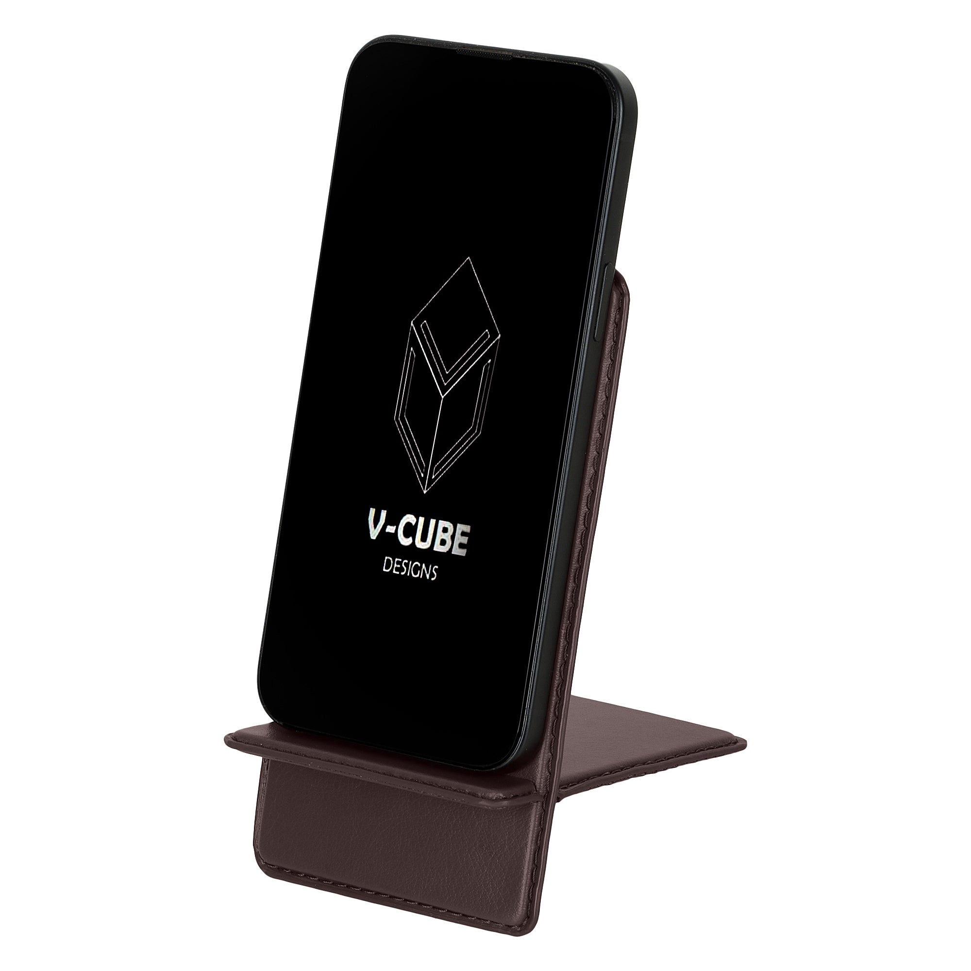 V-CUBE DESIGNS Premium Vegan Leather Universal Travel Mobile Holder - Brown