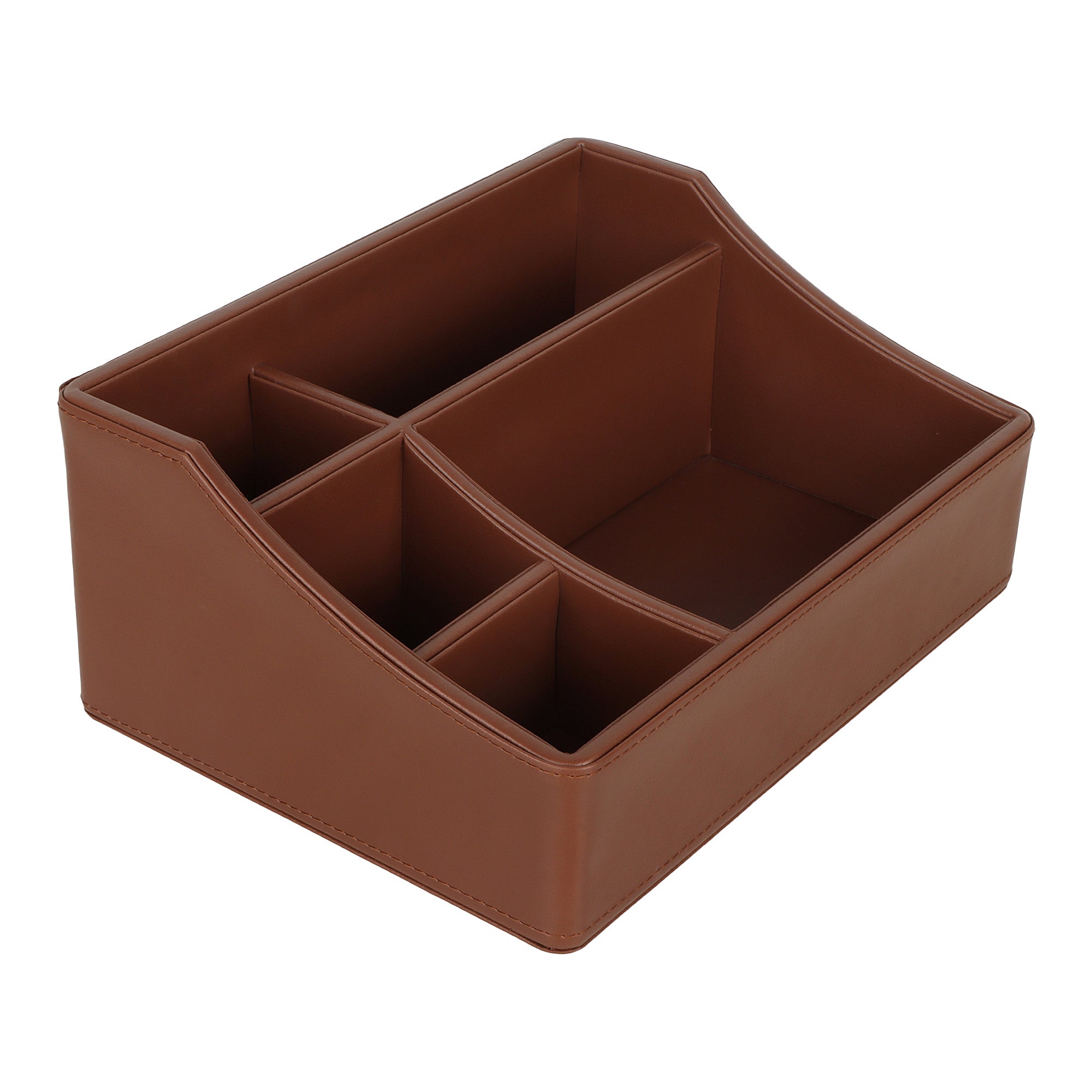 V-CUBE DESIGNS Premium Vegan Leather Desk Organizer - 5 Storage Compartments - Tan