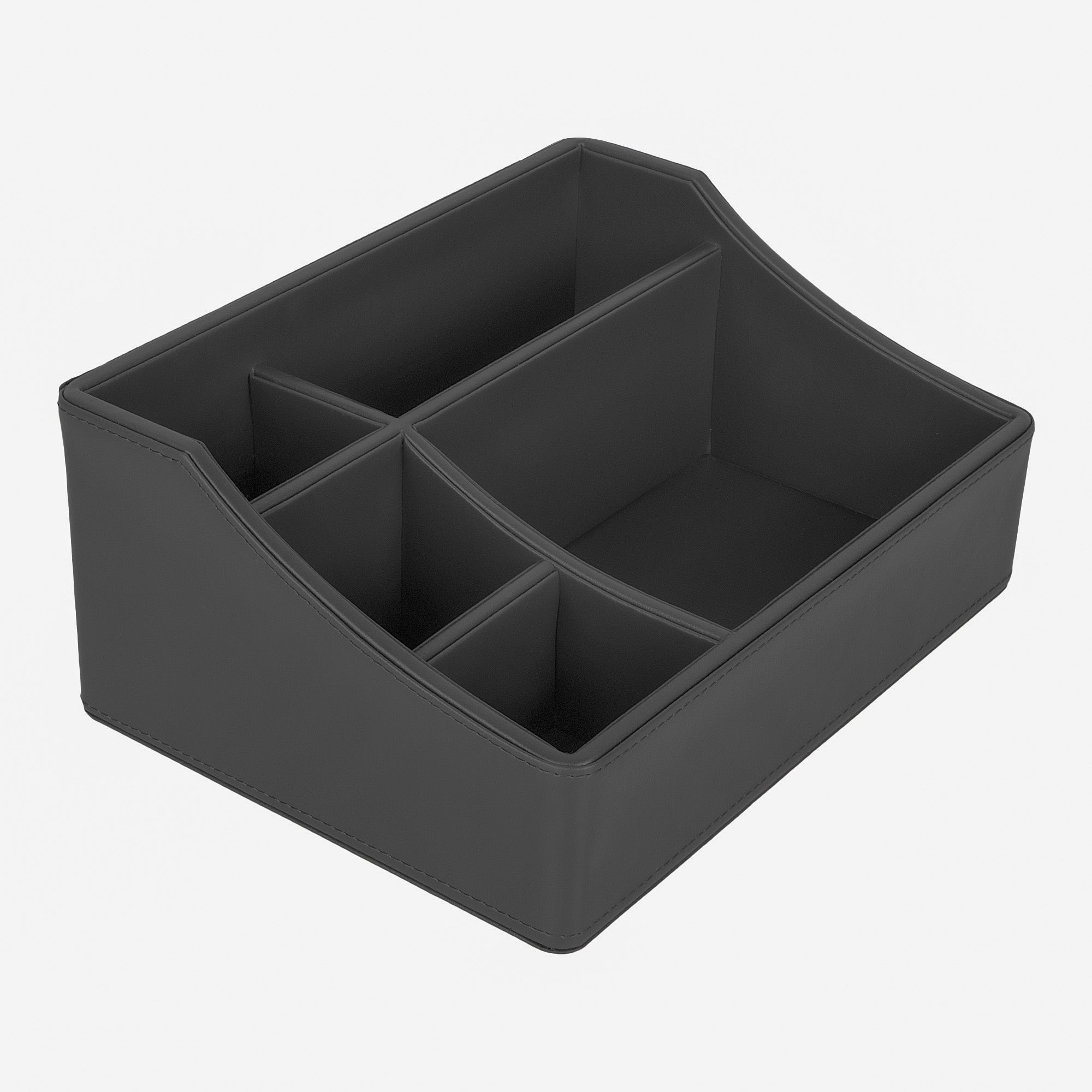 V-CUBE DESIGNS Premium Vegan Leather Desk Organizer - 5 Storage Compartments - Black