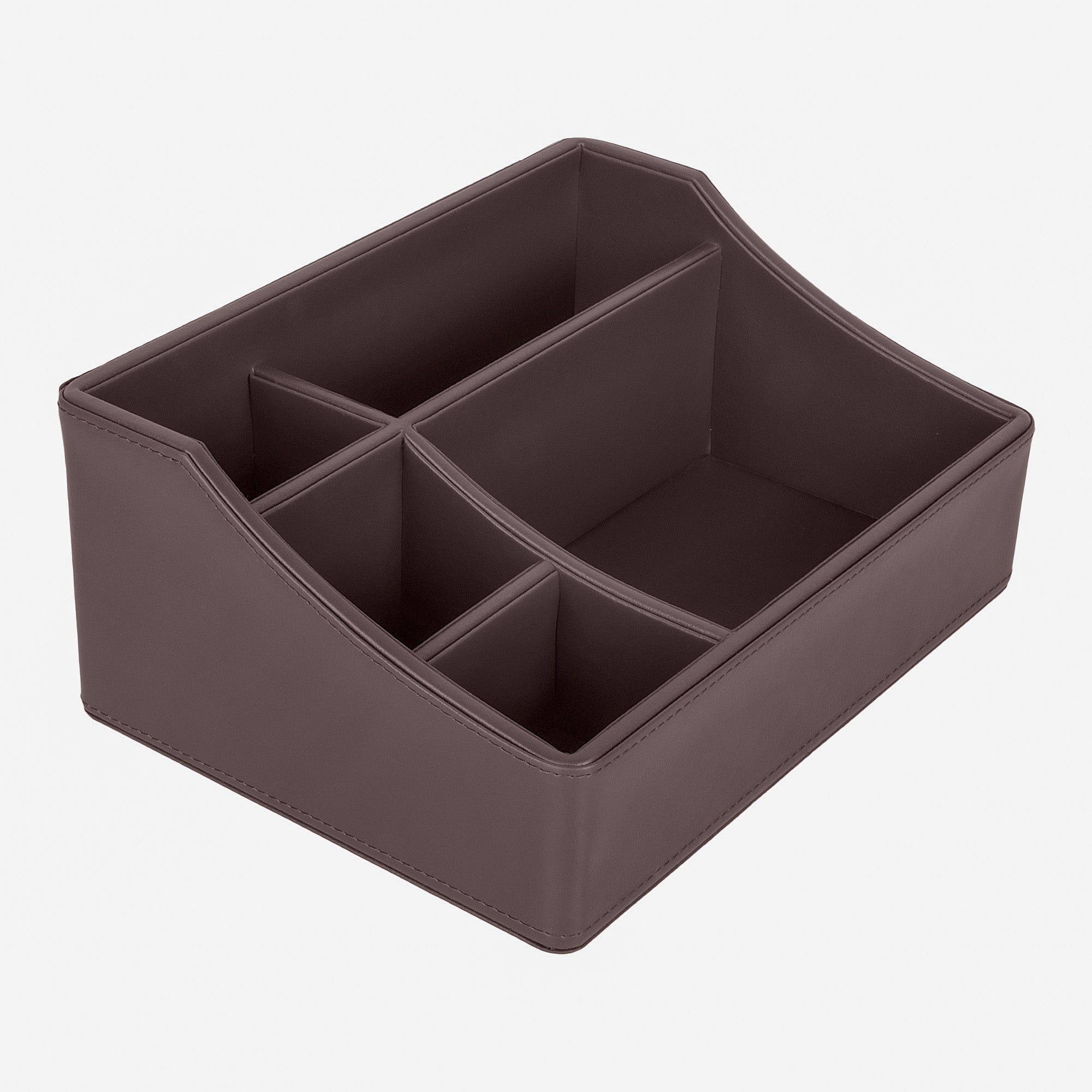V-CUBE DESIGNS Premium Vegan Leather Desk Organizer - 5 Storage Compartments - Brown