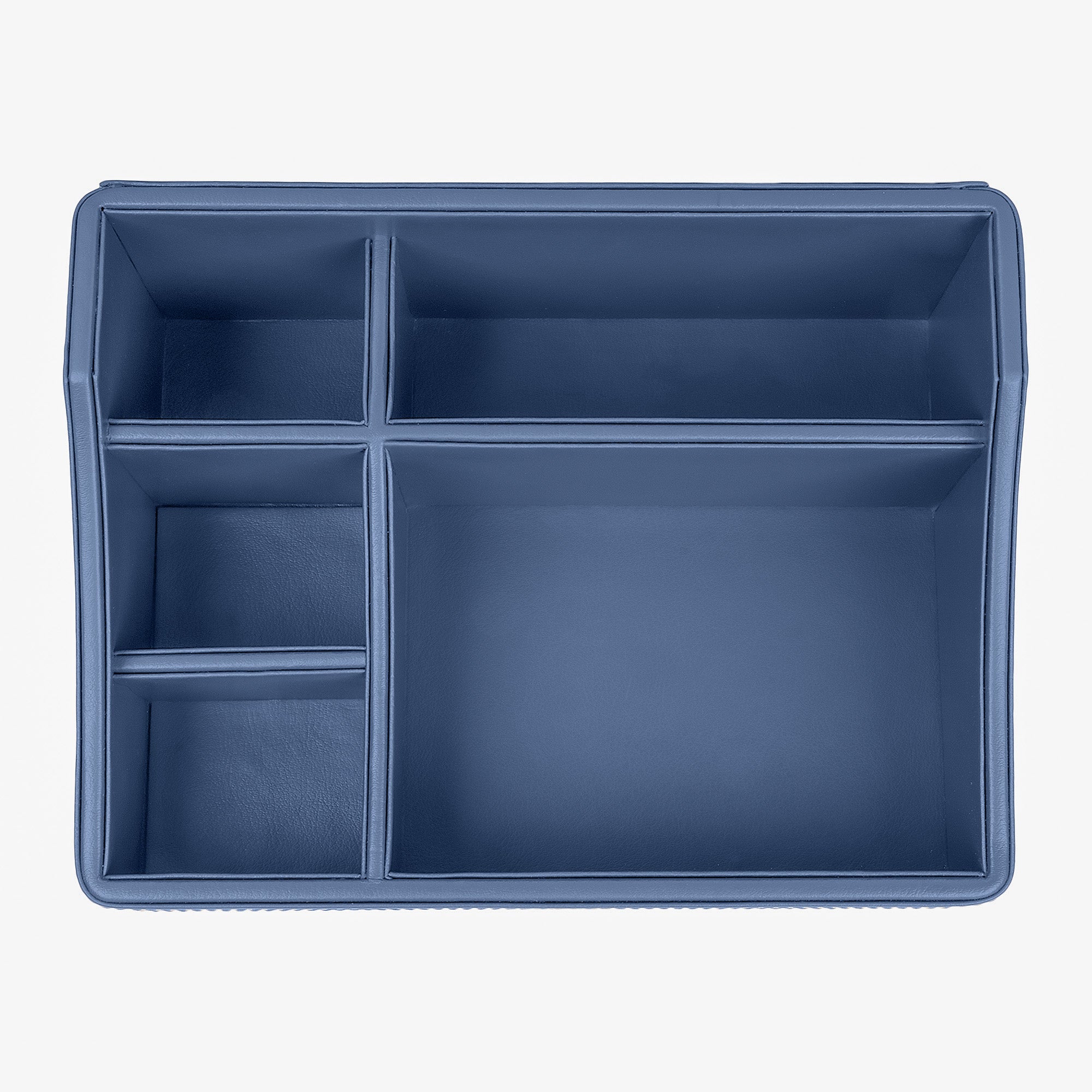 V-CUBE DESIGNS Premium Vegan Leather Desk Organizer - 5 Storage Compartments - Navy Blue