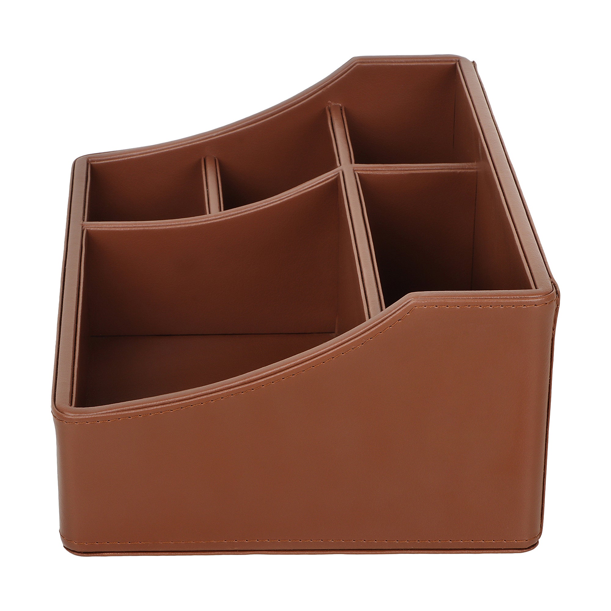 V-CUBE DESIGNS Premium Vegan Leather Desk Organizer - 5 Storage Compartments - Tan