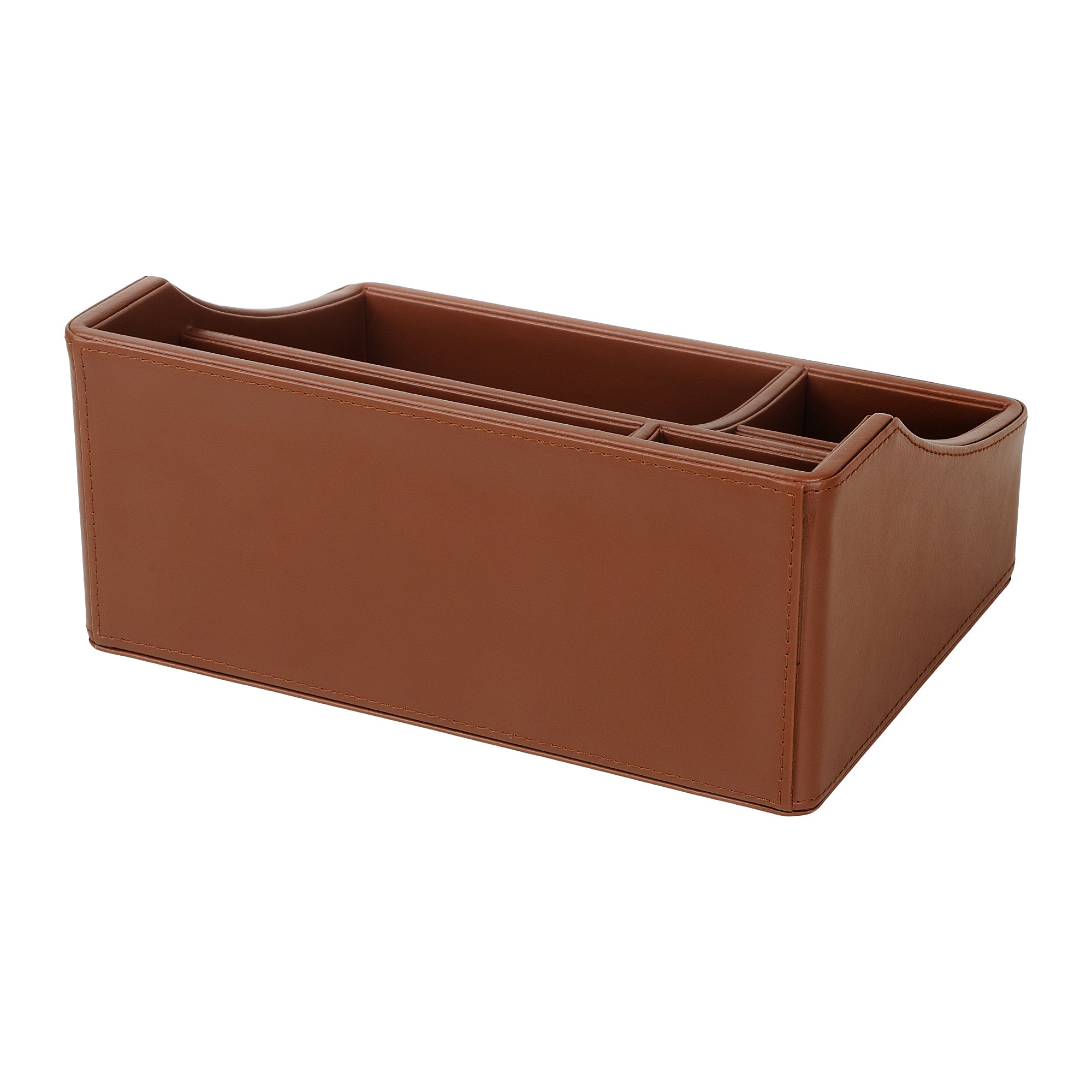 V-CUBE DESIGNS Premium Vegan Leather Desk Organizer - 5 Storage Compartments - Tan