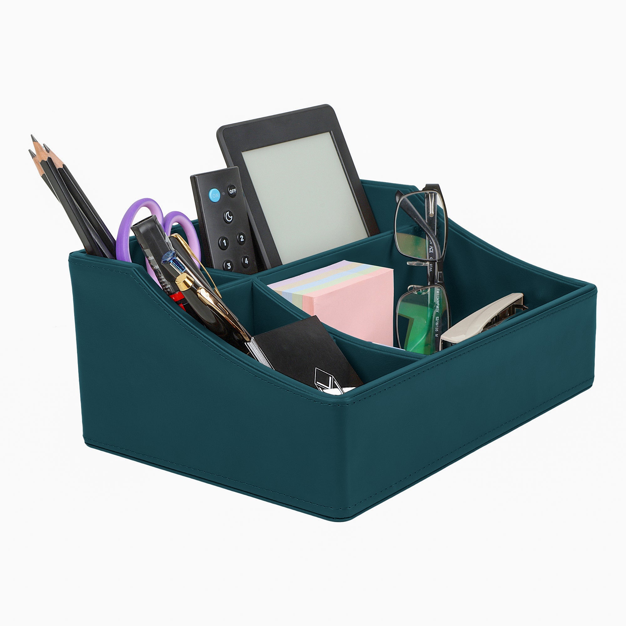 V-CUBE DESIGNS Premium Vegan Leather Desk Organizer - 4 Storage Compartments - Deep Teal