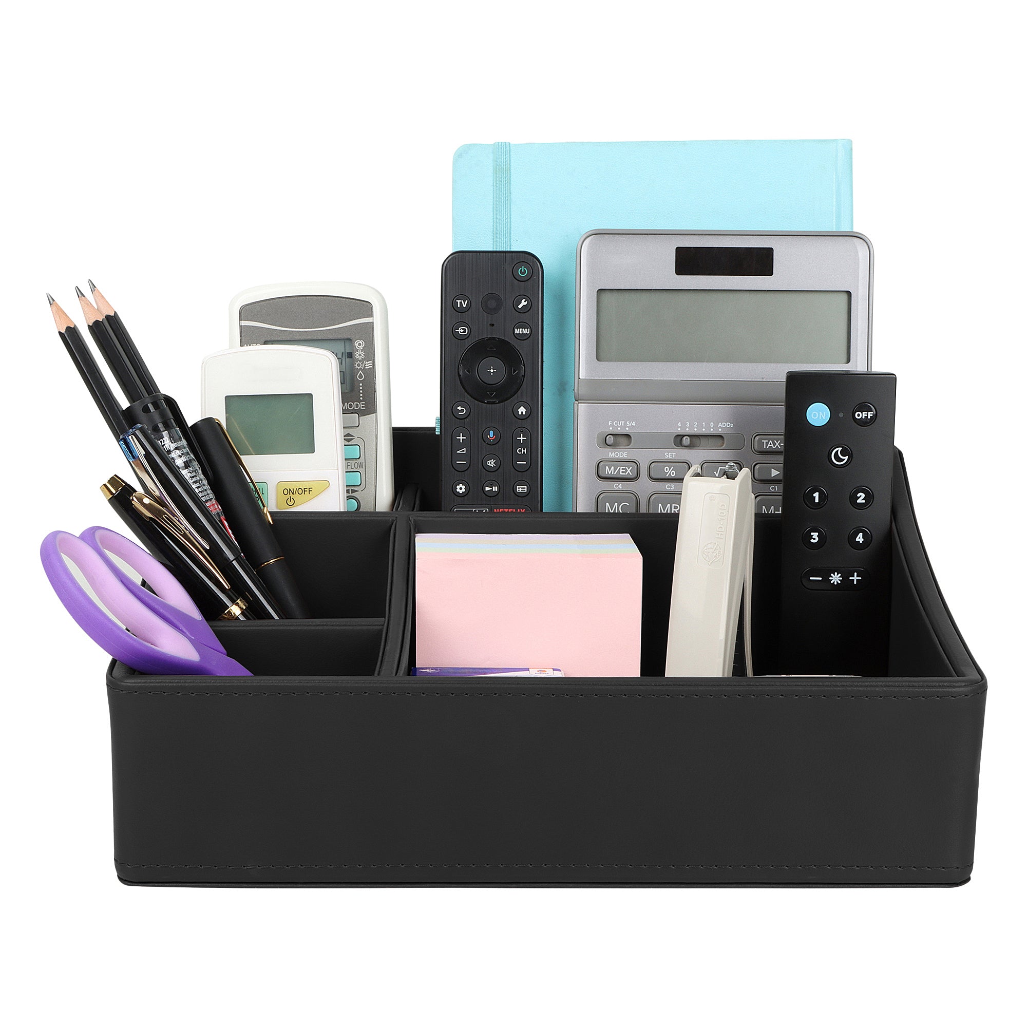 V-CUBE DESIGNS Premium Vegan Leather Desk Organizer - 5 Storage Compartments - Black