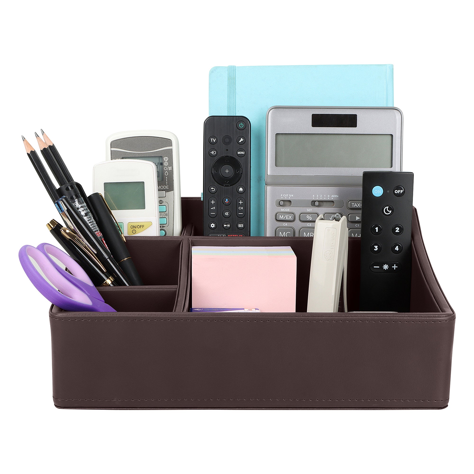 V-CUBE DESIGNS Premium Vegan Leather Desk Organizer - 5 Storage Compartments - Brown