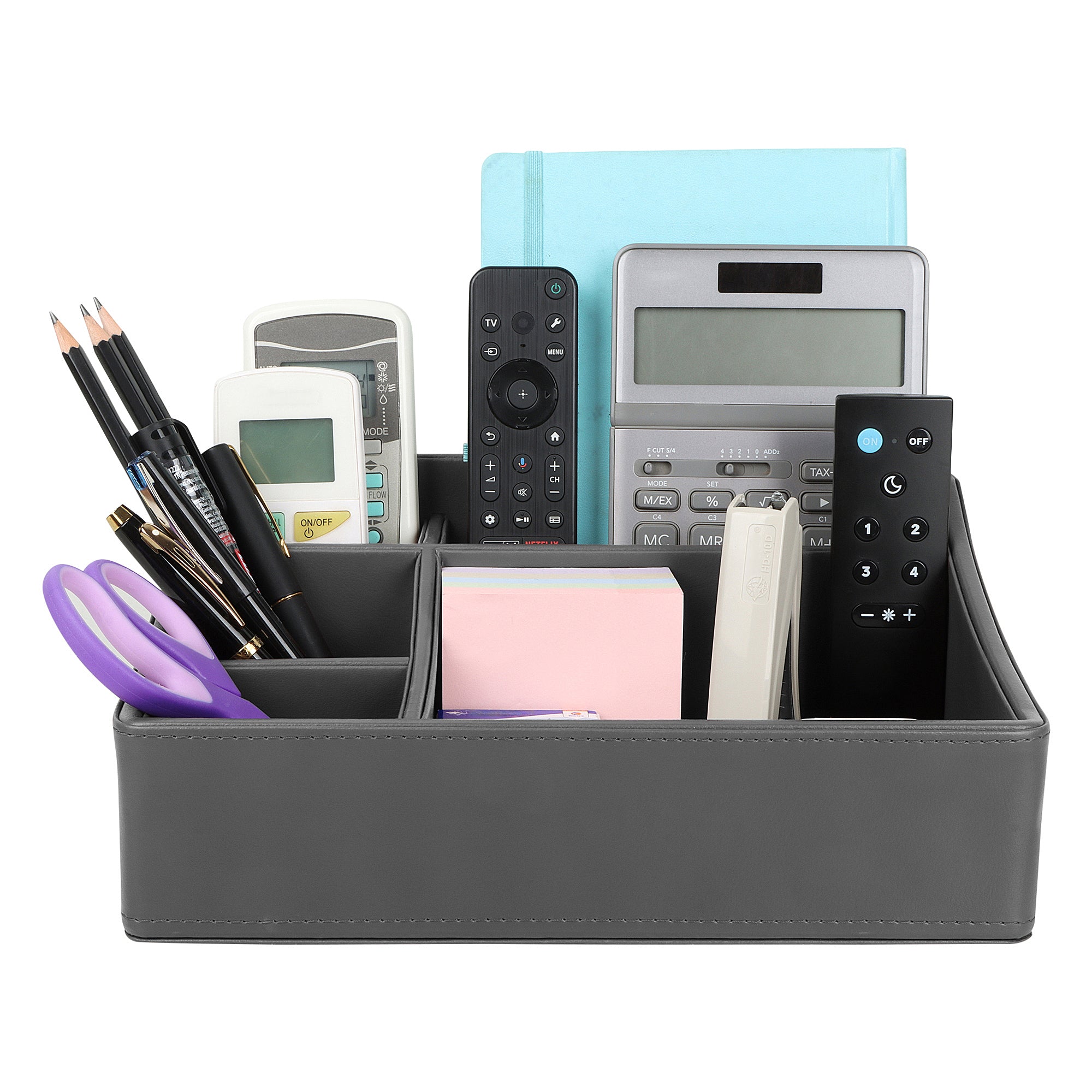 V-CUBE DESIGNS Premium Vegan Leather Desk Organizer - 5 Storage Compartments - Grey