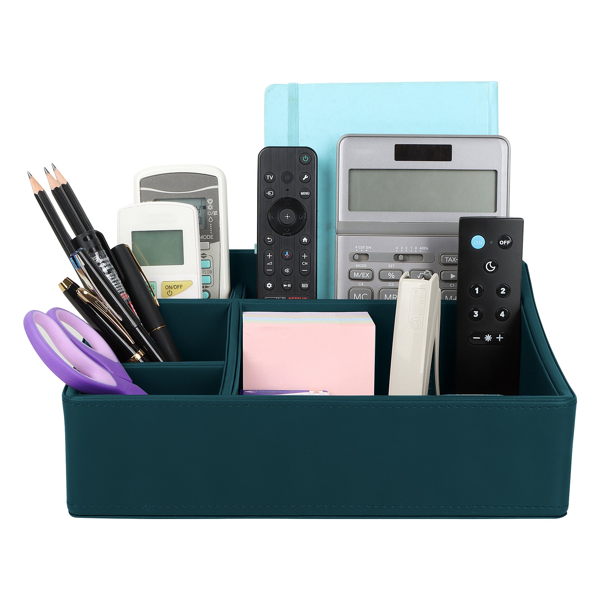 V-CUBE DESIGNS Premium Vegan Leather Desk Organizer - 5 Storage Compartments - Deep Teal