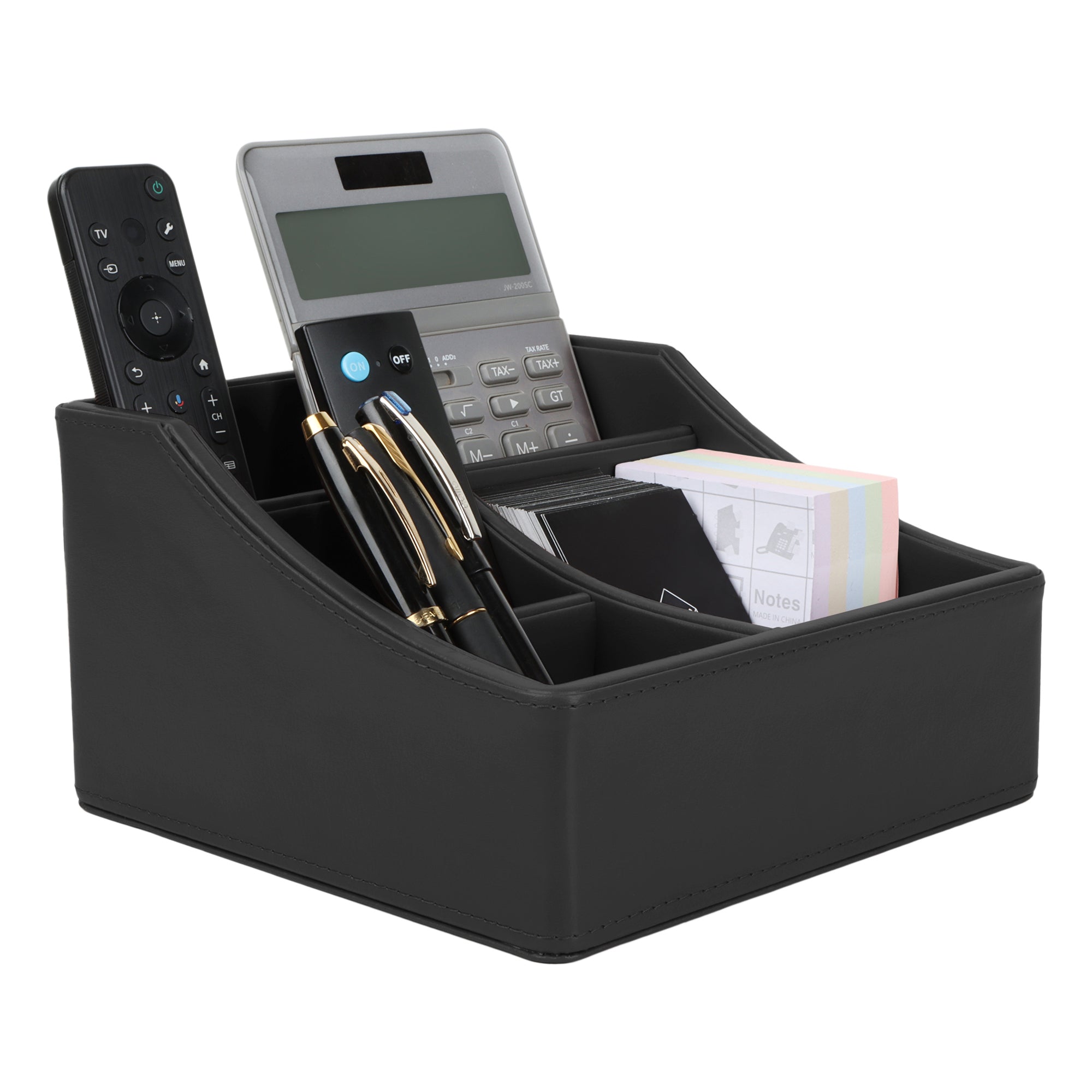 V-CUBE DESIGNS Premium Vegan Leather Desk Organizer - 4 Storage Compartments - Black