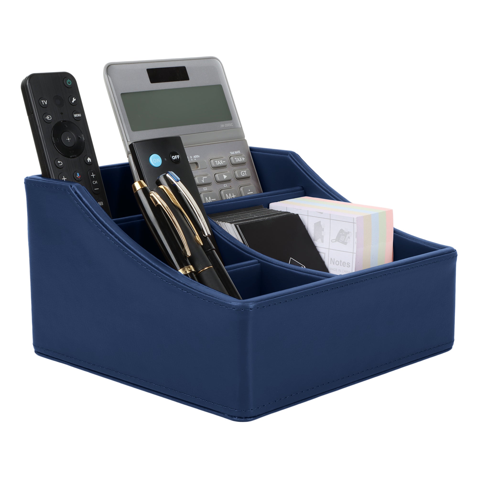 V-CUBE DESIGNS Premium Vegan Leather Desk Organizer - 4 Storage Compartments - Navy Blue