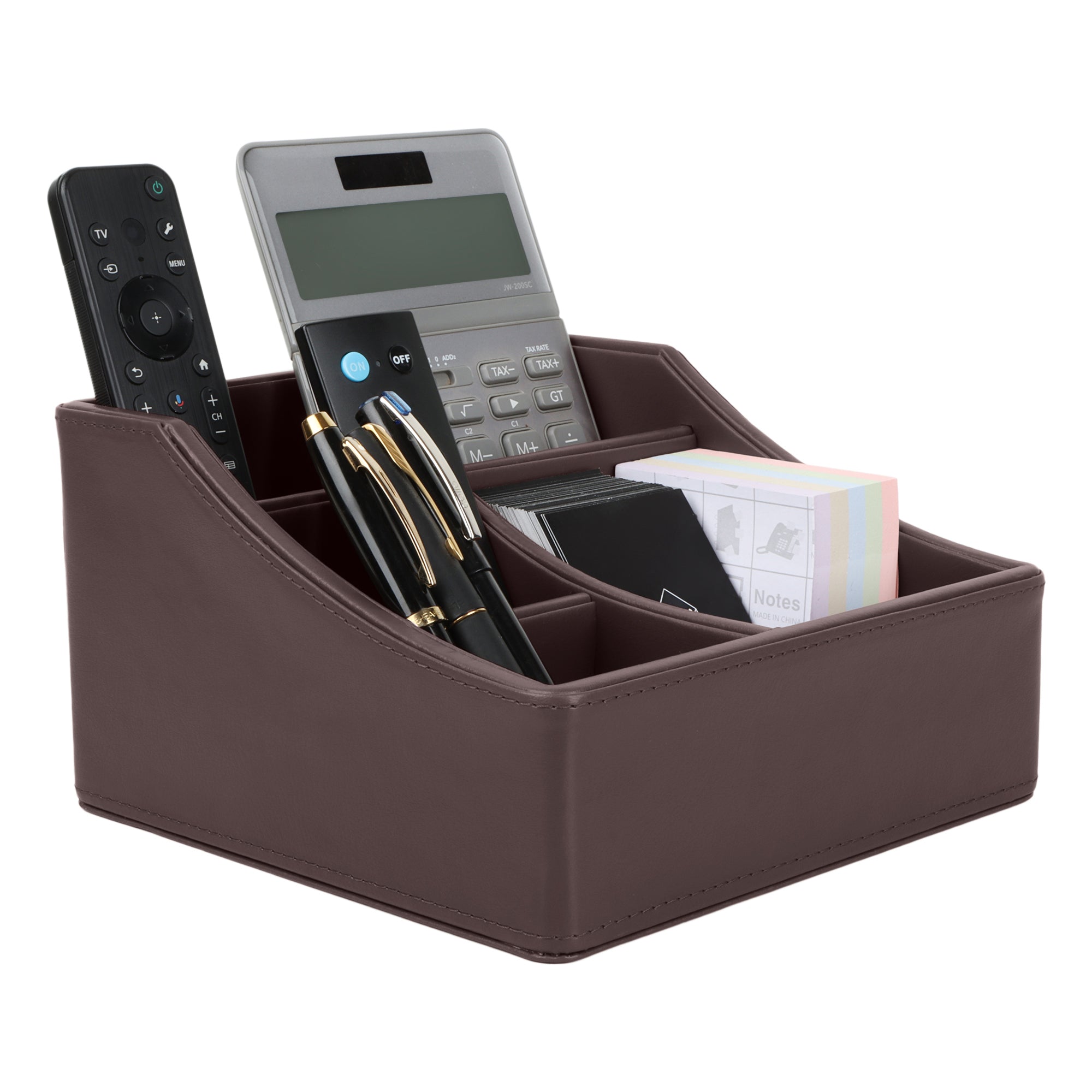 V-CUBE DESIGNS Premium Vegan Leather Desk Organizer - 4 Storage Compartments - Brown