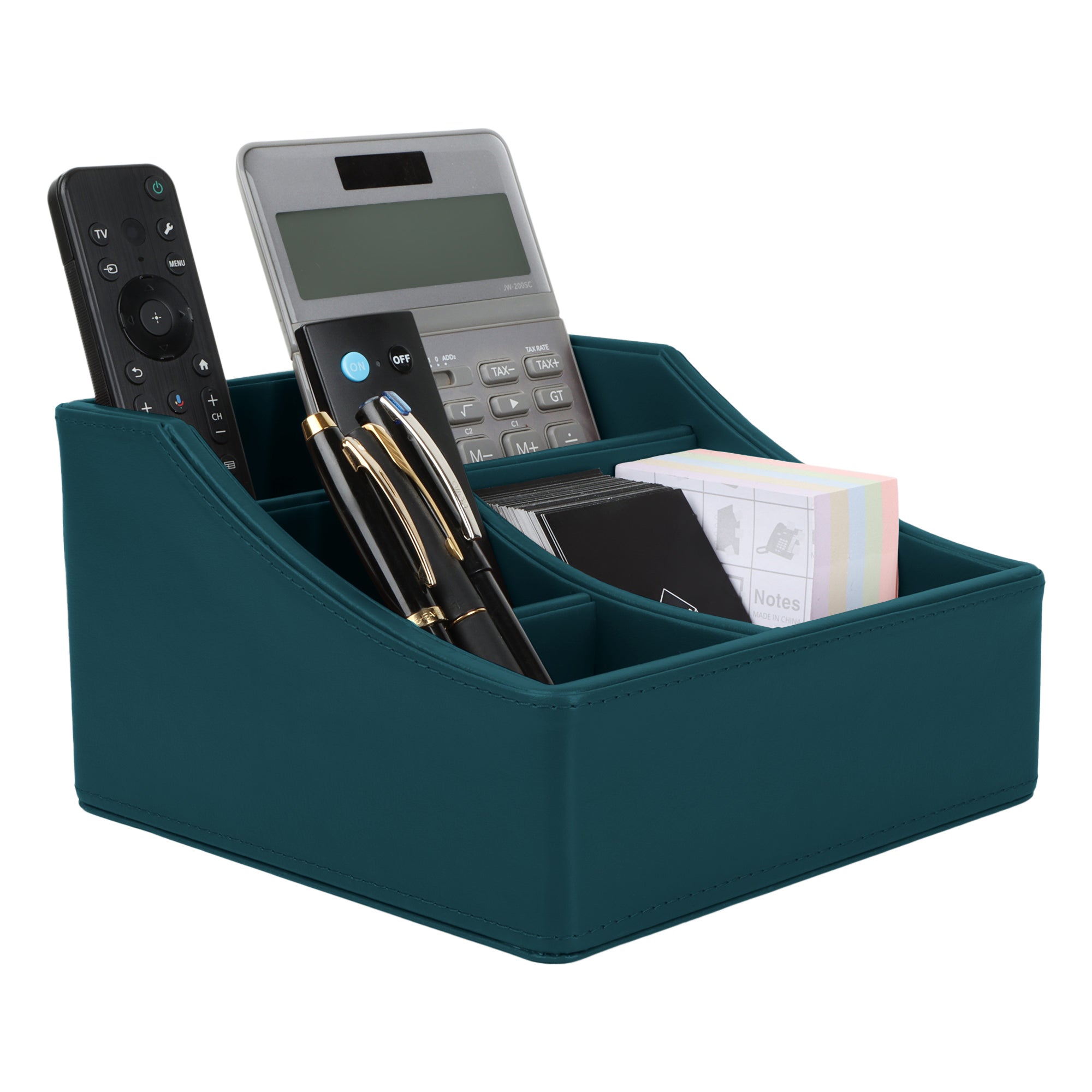 V-CUBE DESIGNS Premium Vegan Leather Desk Organizer - 4 Storage Compartments - Deep Teal