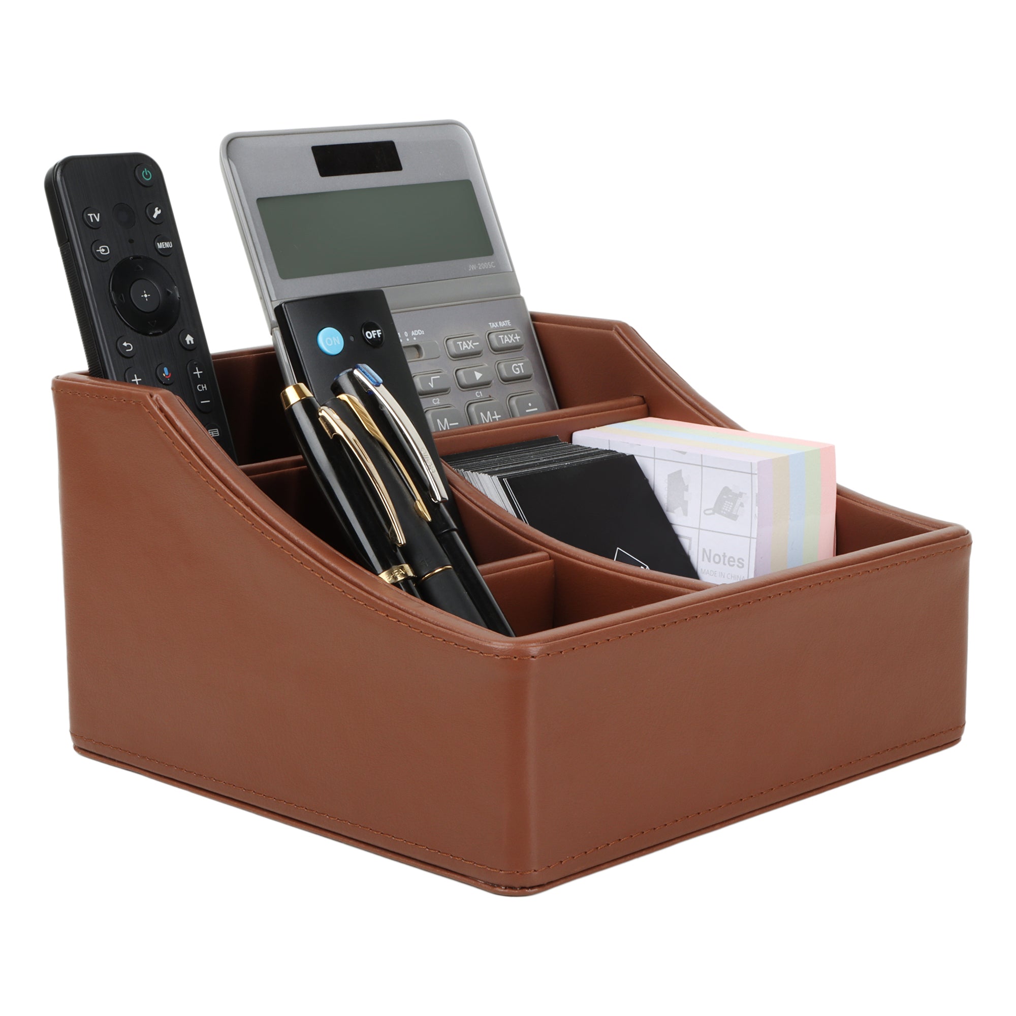 V-CUBE DESIGNS Premium Vegan Leather Desk Organizer - 4 Storage Compartments -Tan