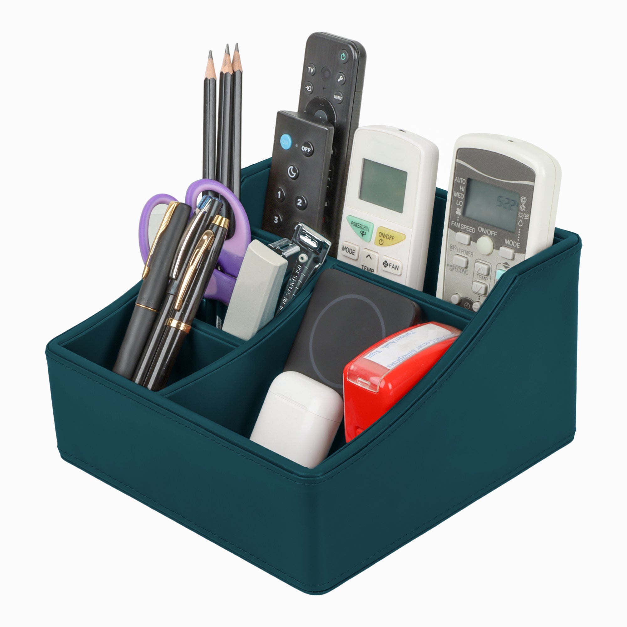V-CUBE DESIGNS Premium Vegan Leather Desk Organizer - 4 Storage Compartments - Deep Teal