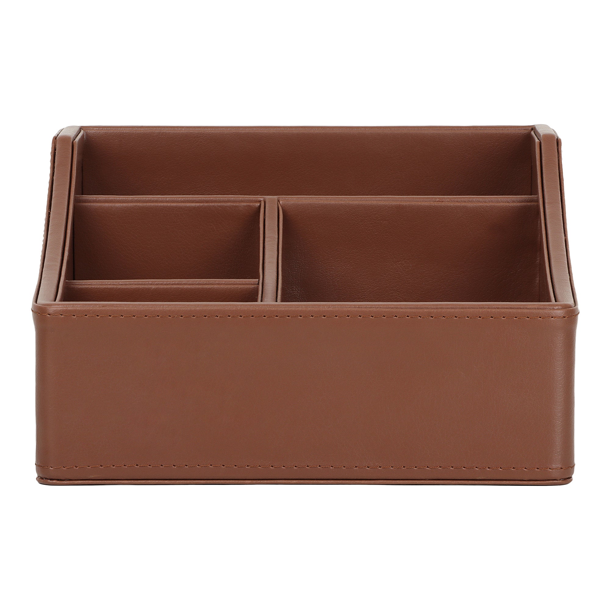 V-CUBE DESIGNS Premium Vegan Leather Desk Organizer - 4 Storage Compartments -Tan