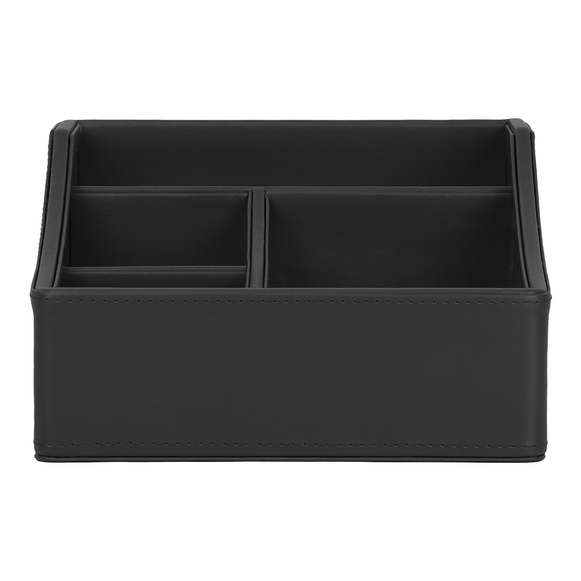 V-CUBE DESIGNS Premium Vegan Leather Desk Organizer - 4 Storage Compartments - Black